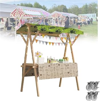 Wooden Vendor Food Push Cart Commercial Hot Dog/candy/Ice Cream/Snacks Concession Stand Booth Vending Stalls Push cart for businessGreen,150cm/59.1in
