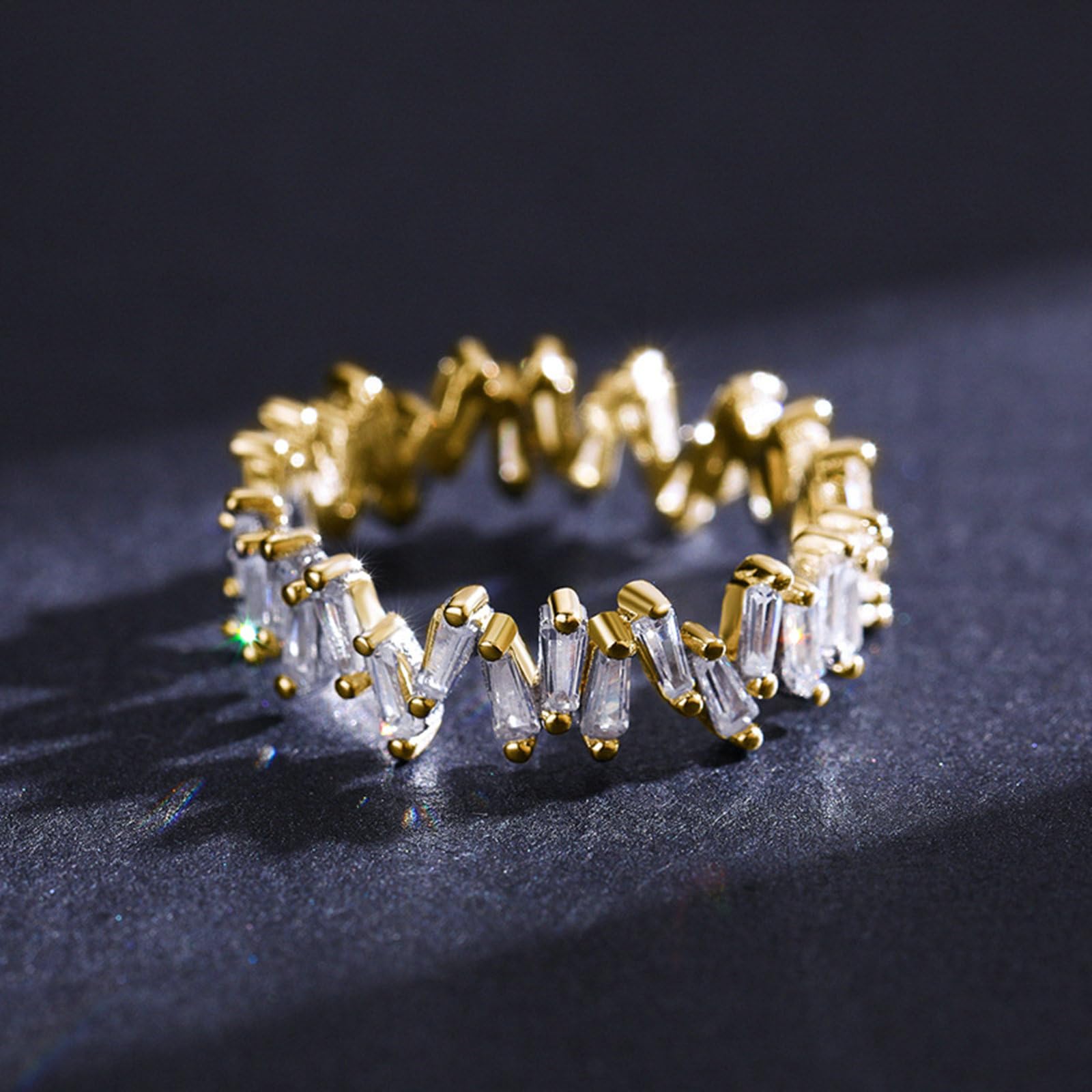 Anillo alianza mujer, anillos oro amarillo 18 K diseño de fila irregular con moissanita Trapezoidal Anillos Compromiso Boda Oro Amarillo para Mamá, Novia, Novia