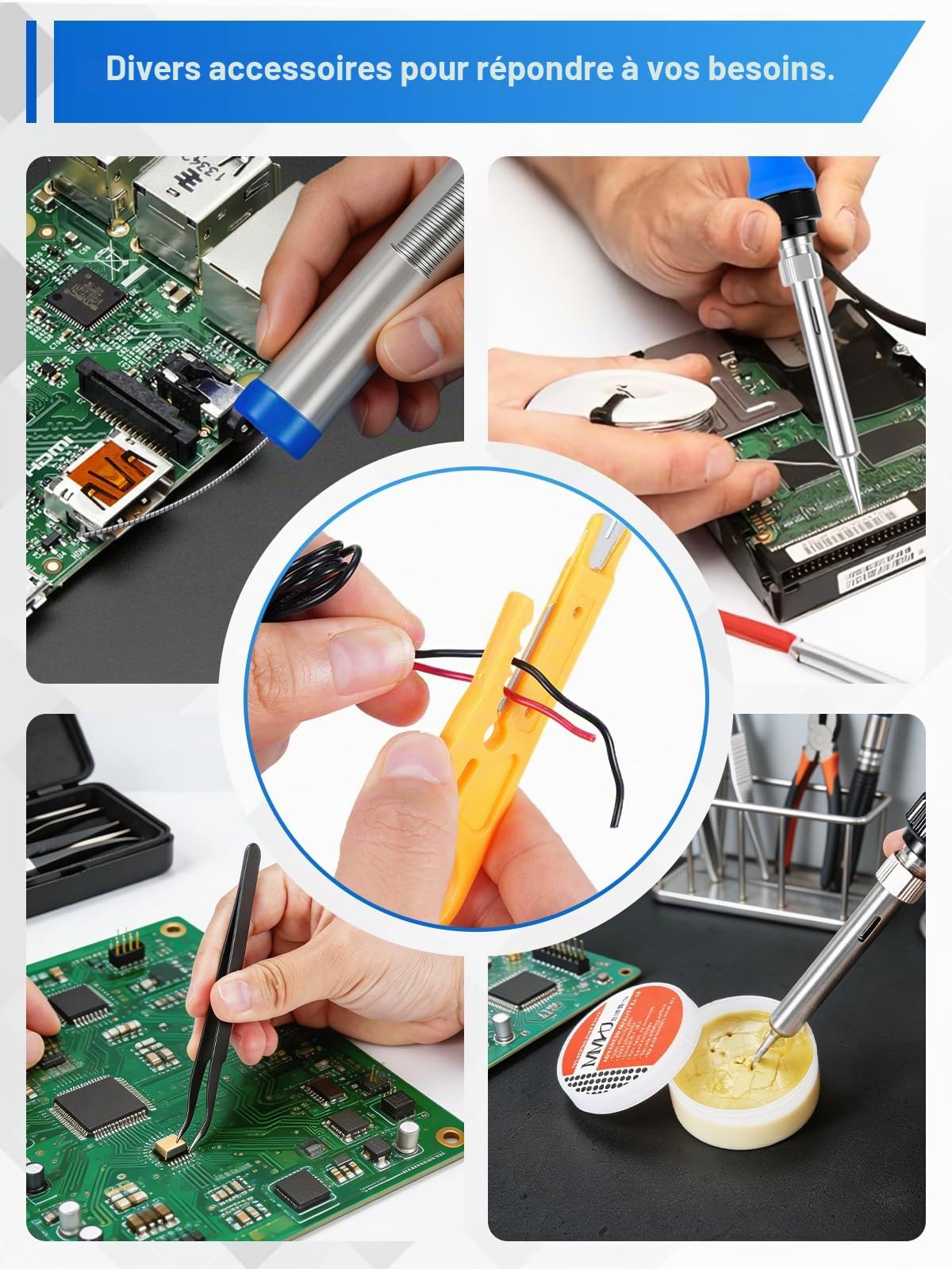 120 W Kit de Fer à Souder Numérique, Ecran LCD, Température Réglable 180-520 °C, Kit Soudage 15 en 1 Comprenant 5 Pannes, Une Pompe à Dessouder et La Soudure Pour L'électronique
