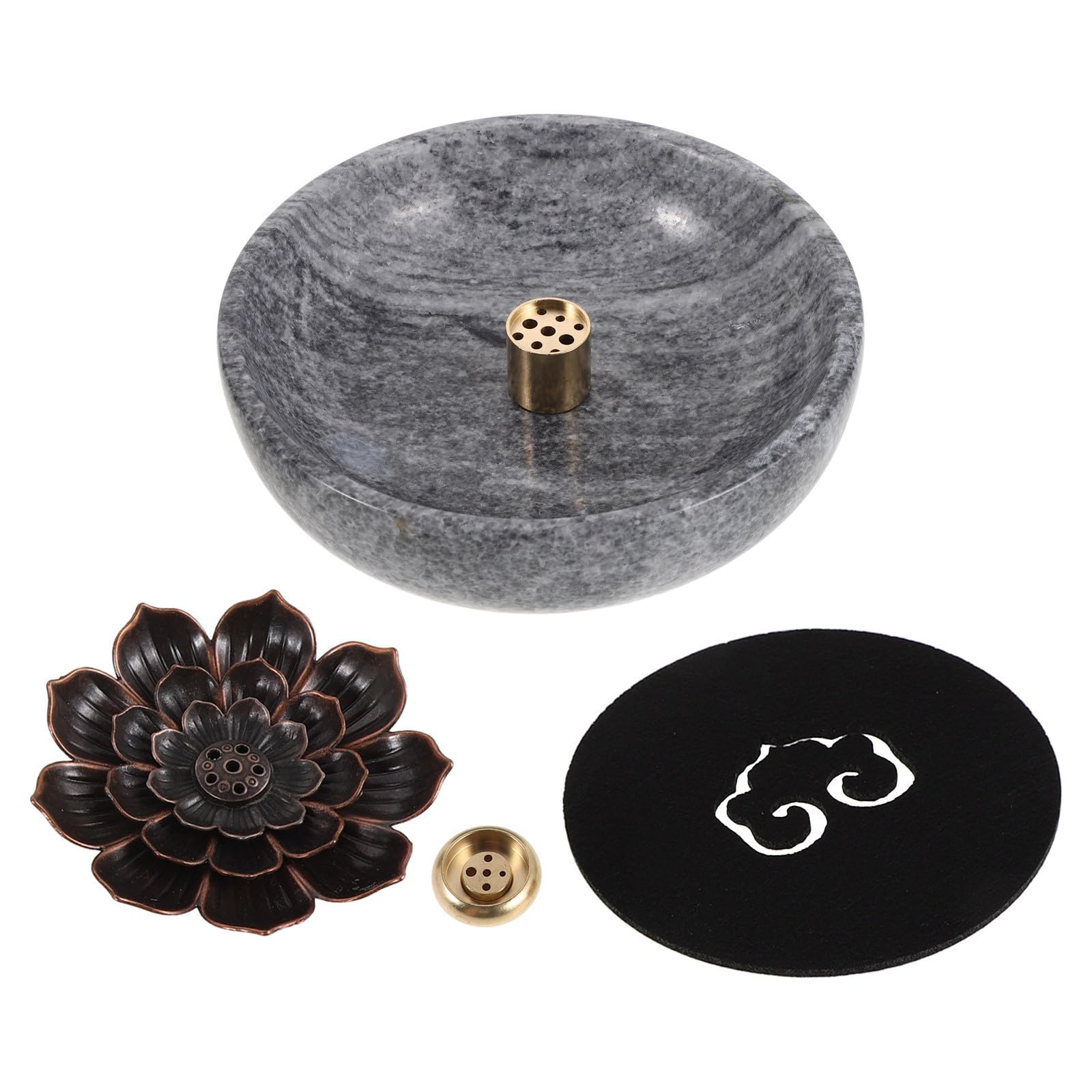 DOITOOL Quemador de Incienso Soporte Invertido de Bronce y Mármol Negro Seguro y Estable para Aromaterapia, Decoración de Hogar y Sala de Meditación