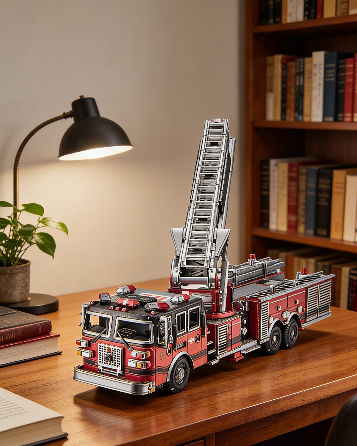 Piececool 3D Puzzle Metall Feuerwehr-Drehleiter Truck, Klassische Transport Feuerwehrauto Handwerk Modellbausatz,DIY Set Erwachsene,354 Teile