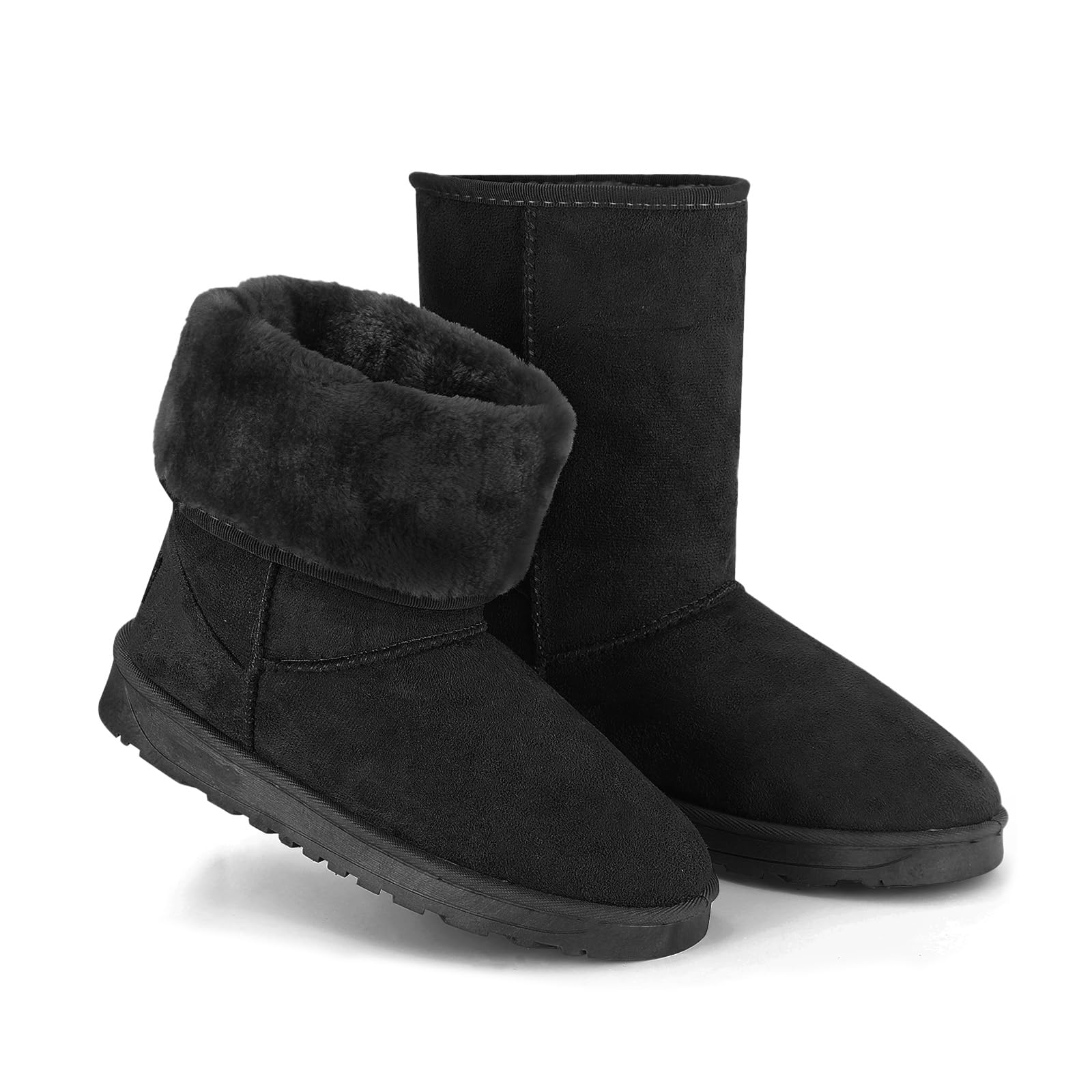 Winter Boots for Women Faux Suede Womens Snow Boots Water Resistant Mid Calf Ankle Boots Fur Warm Lining