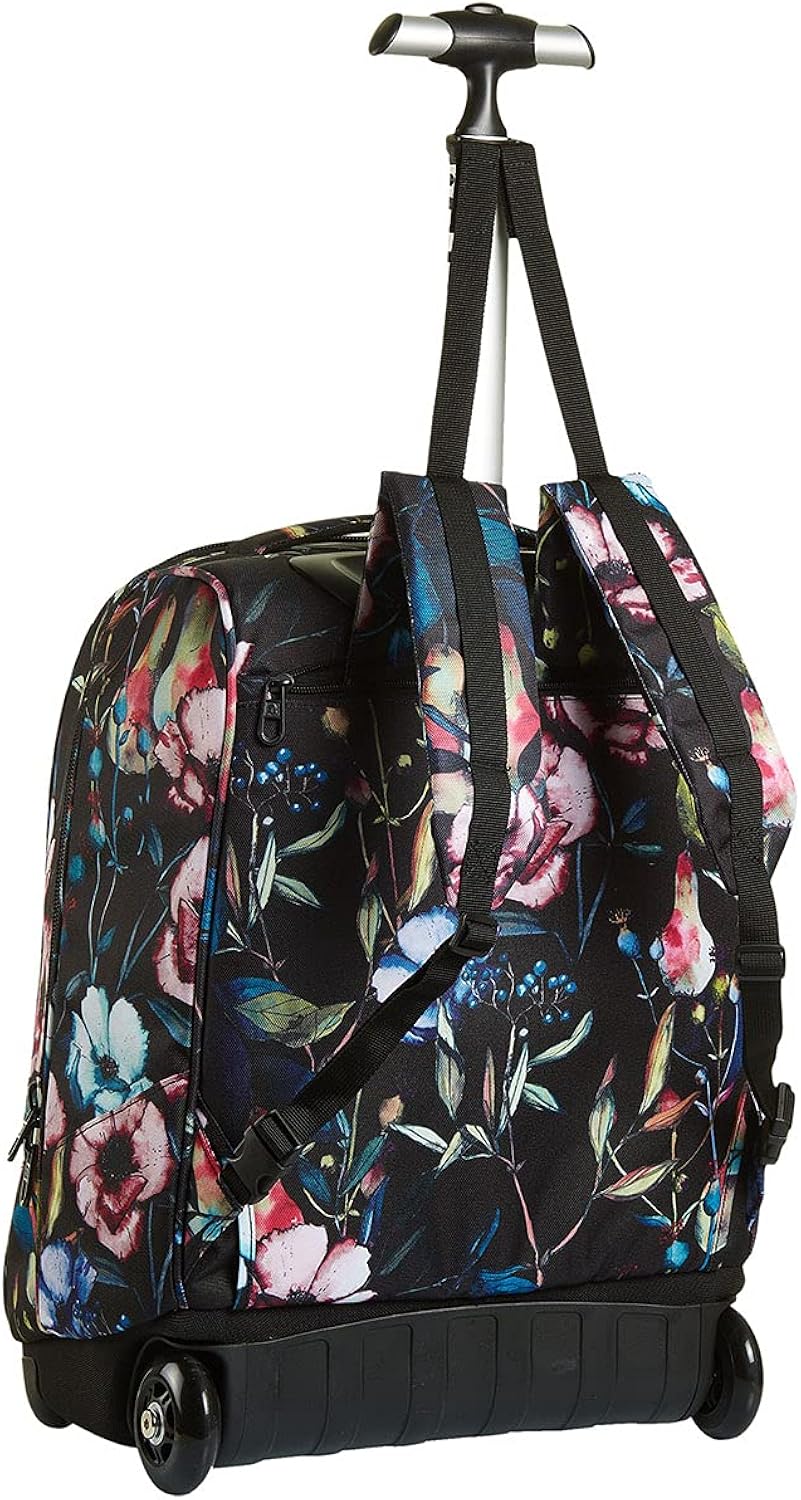 Invicta Trolley Scuola, Nero Fantasia A Fiori, 2 in 1, Doppio Uso, Con Spallacci Uso Zaino, Maxi Capienza, Scuola, Viaggio Tempo libero, Bambine e Ragazze