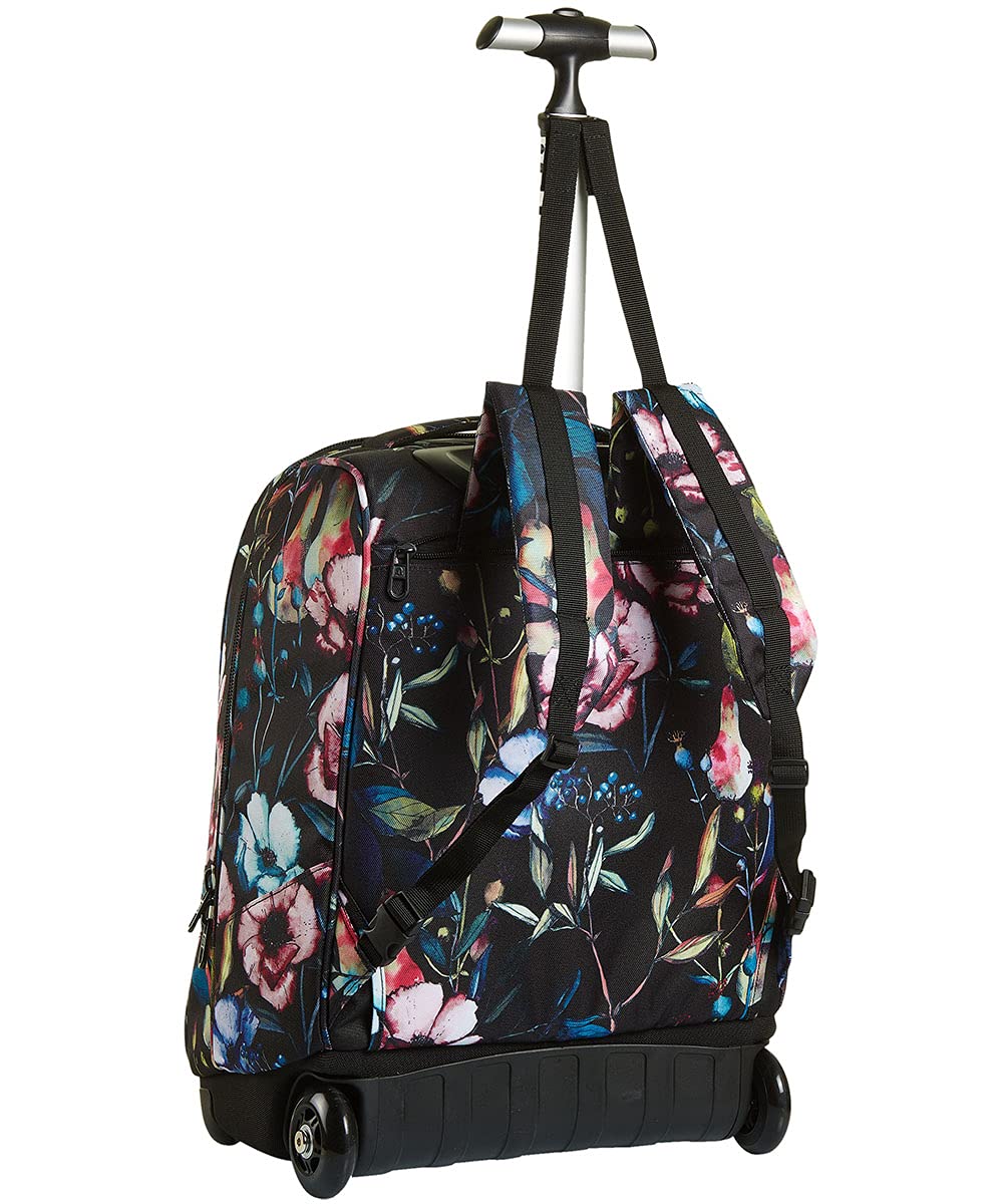Invicta Zaino con ruote, WILDFLOWERS, 2 in 1, Zaino + Trolley, Ragazze e Ragazzi per Scuola, Sport, Tempo libero, Borsa per computer portatile, Nero