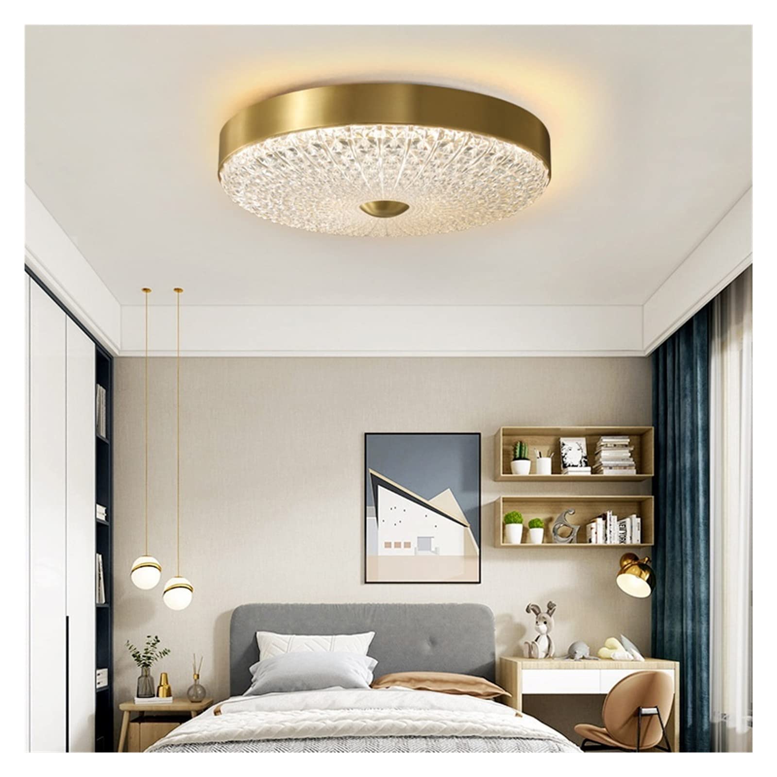 Lampa sufitowa Wszystkie miedziane lampy sufitowe LED nowoczesna okrągła lampa do sypialni prosta czysta miedź restauracja przejście balkonowe lampy plafony (rozmiar: 50 cm)