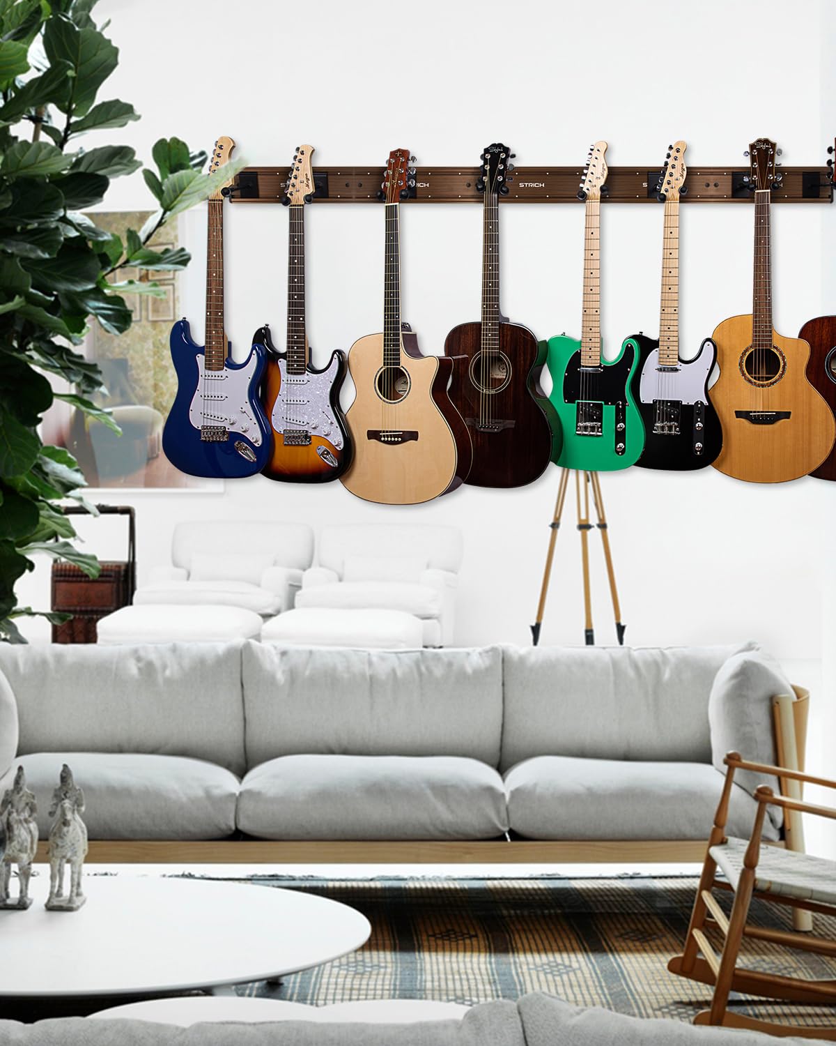 STRICH Appendini da parete per chitarra, in legno di noce, contiene 8 chitarre, supporto in metallo resistente, set di display regolabile