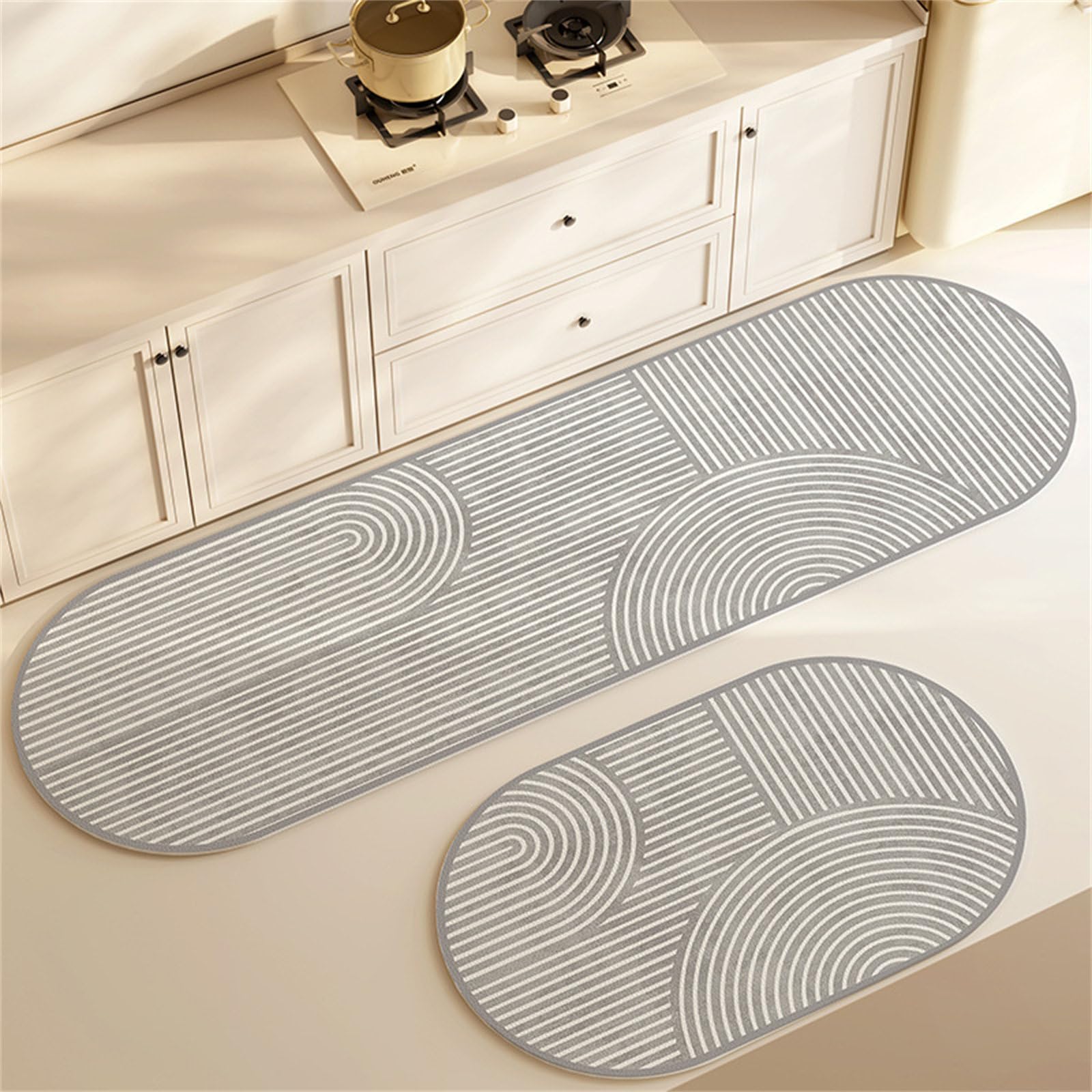 Highdi Oval Kitchen Rug, Water Absorbent Kitchen Mat, Non Slip Washable Anti-Fatigue Standing Mat, Quick Drying Diatom Mud Long Carpet for Entryway, Laundry Room, Hallway, Sink (Gray,40x60cm)