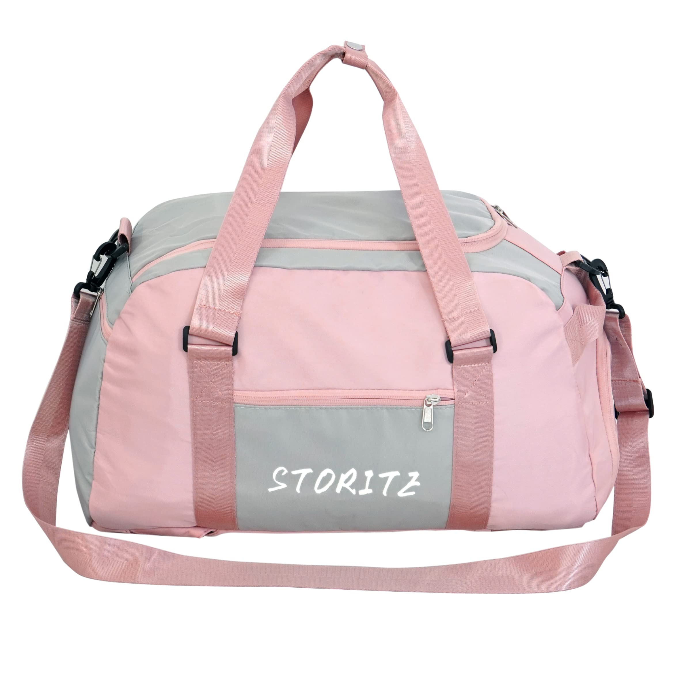 Storite Travel Backpack with Shoe Compartment, Pink/Grey, 46x23x25 cm | Water Resistant Nylon, Lightweight, Dry & Wet Pocket, Convertible Carry, Spacious Storage, Travel, Gym, Sports, Weekend Trips