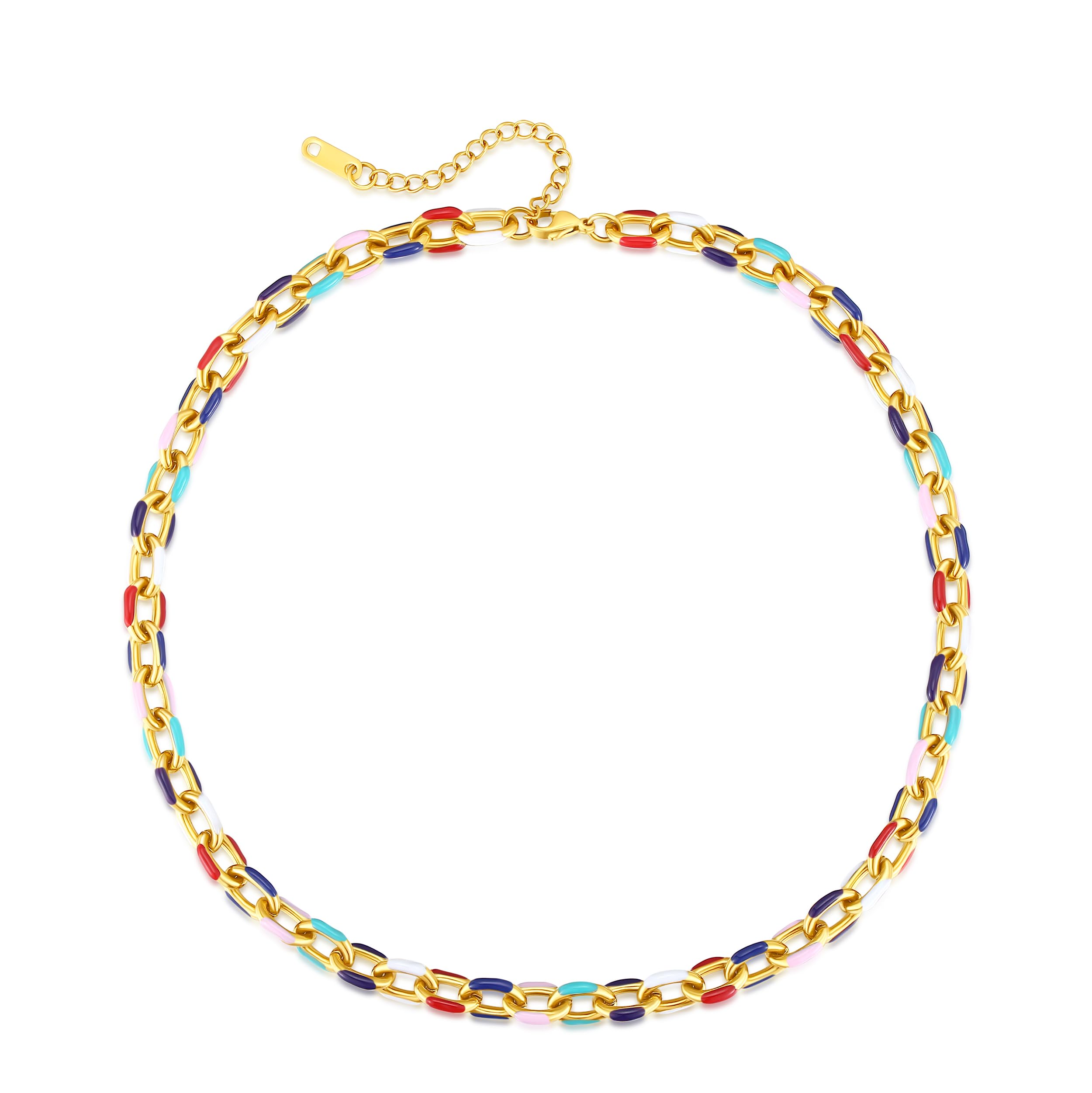 YixNahz Colorful Dainty Cuban Link Chain Necklace for Women Trendy, Y2k Preppy Jewelry Boho Chunky Choker Necklaces for Womens Men