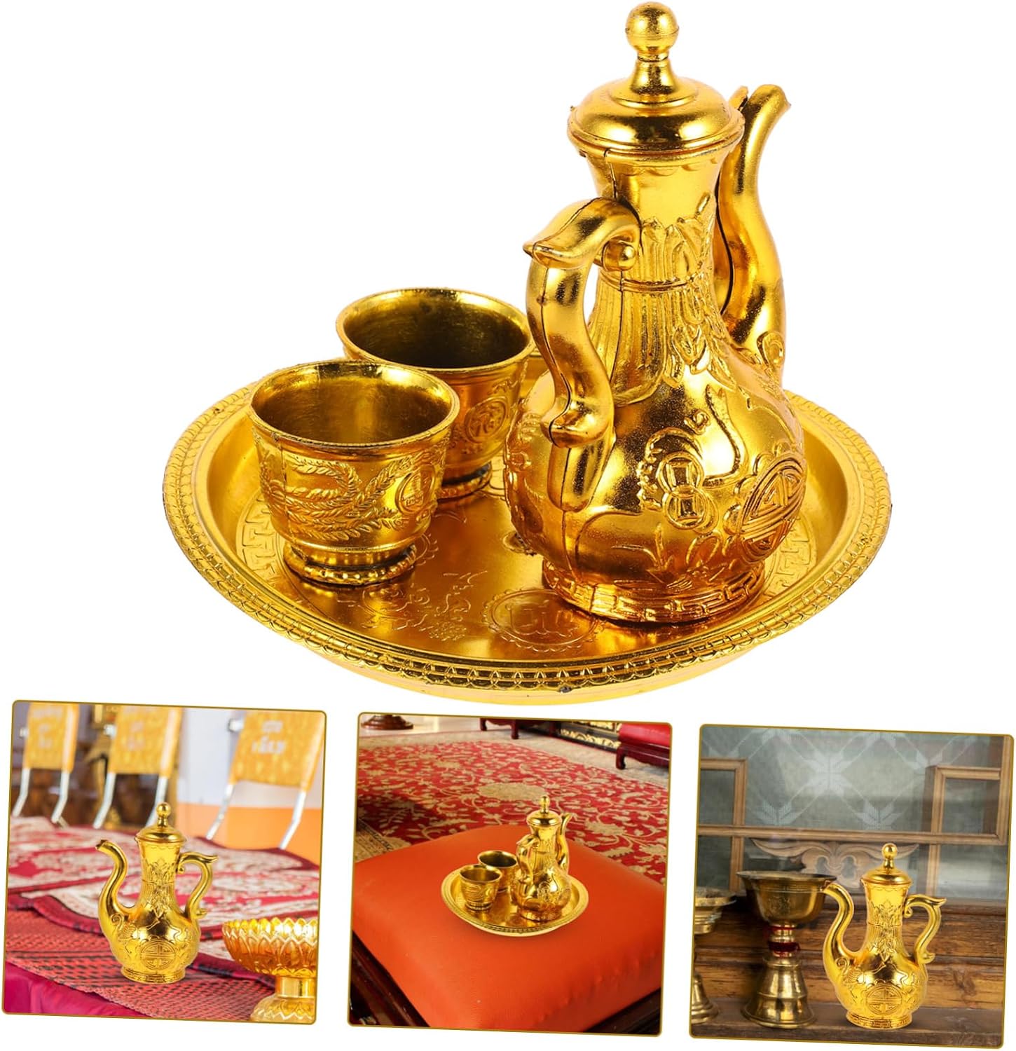 Golden Plastic Offering Cups Set for Ritual and Ancestor Worship