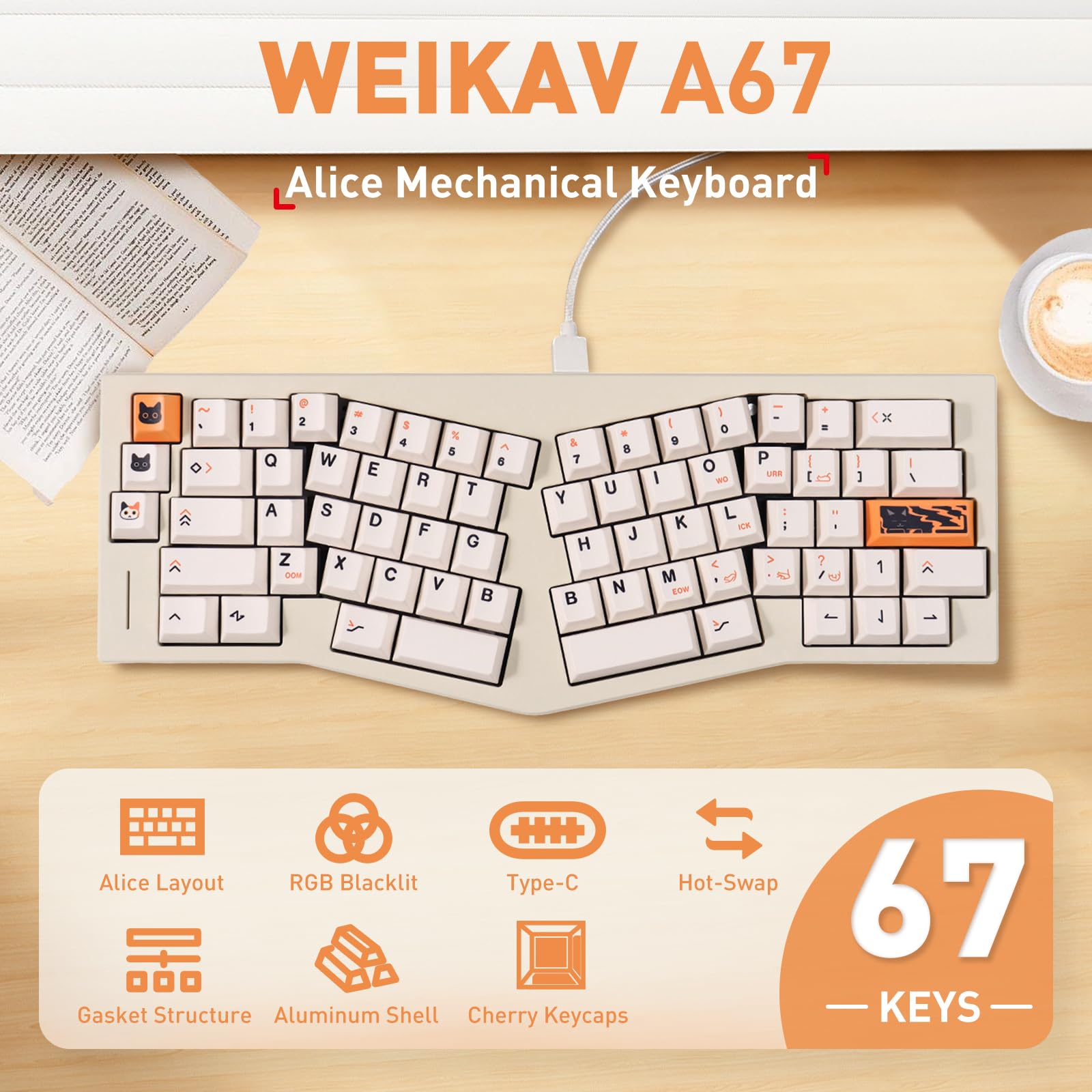 Amazon.com: WEIKAV A67 Alice Mechanical Keyboard, Alice-Layout VIA