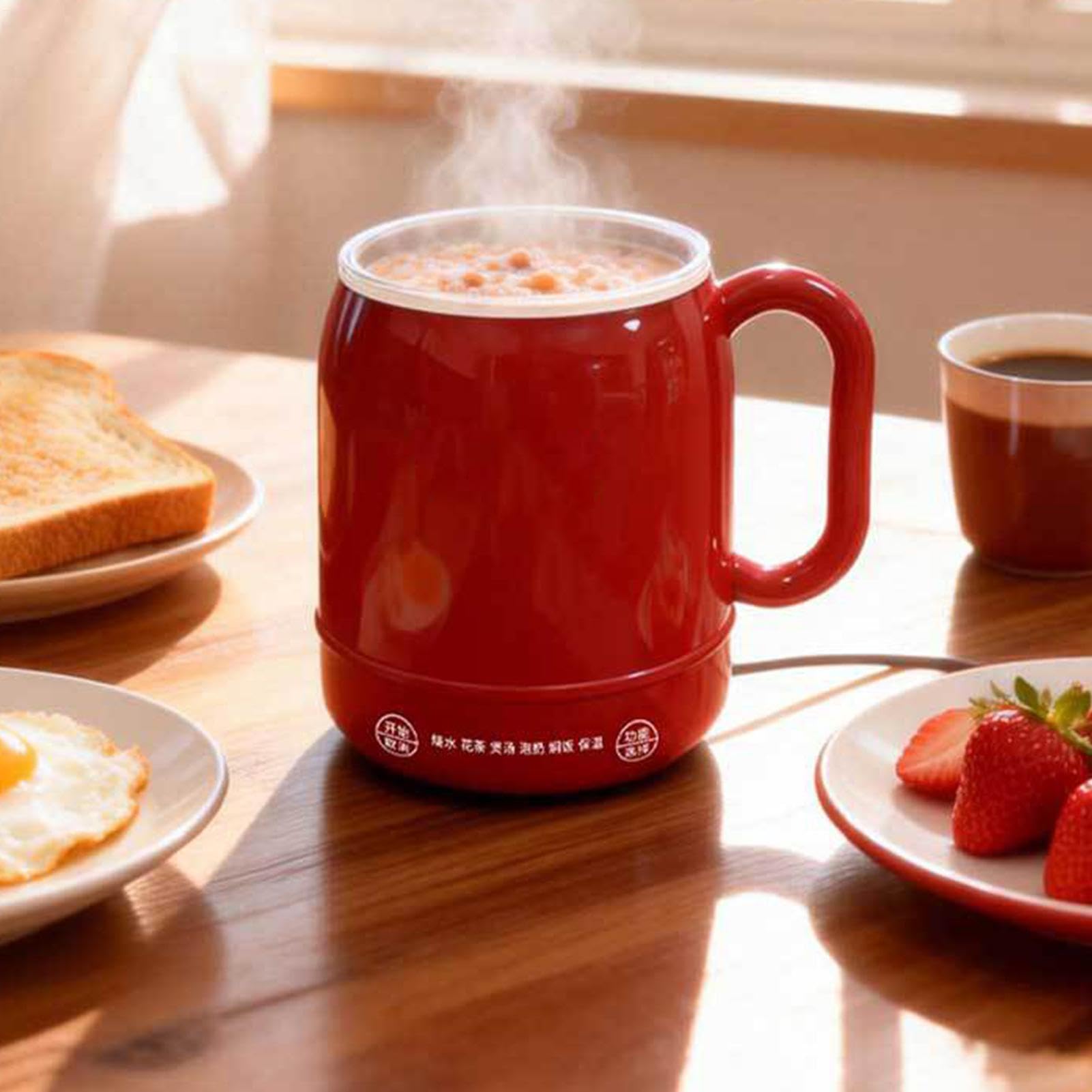 Mały wolnowar 6 w 1, 800 ml, ceramiczny, nieprzywierający, ergonomiczny | Wolne gotowanie garnek do zupy z pokrywką do domu, mieszkania, biura, podróży, na kemping, piknik, jedzenie, owsianka, mleko