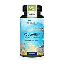Vegavero Collagene Vegano + Acido Ialuronico | Vollagen®: Alta Biodisponibilità da Fermentazione | 800-1500 kDa | Integratore Anti Age per Pelle e Articolazioni | Senza Additivi | 120 capsule