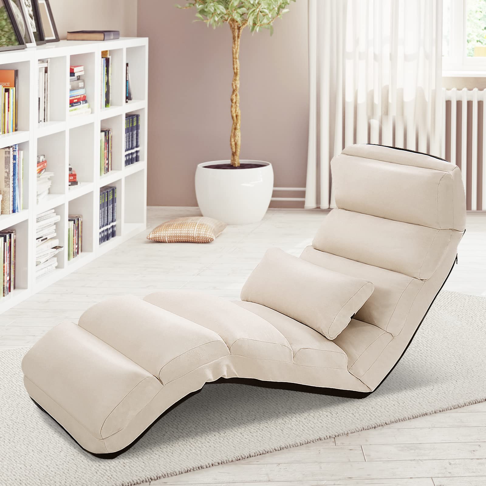 RELAX4LIFE Chaise Paresseuse Rembourrée 90°-180° - Fauteuil Au Sol Pliable Suède Gris