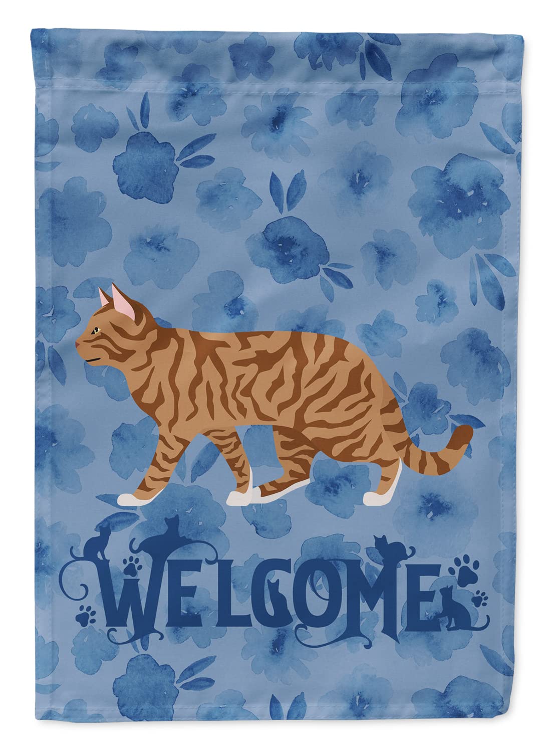 Drapeau de bienvenue chat toyger grand format en toile canevas multicolore maison