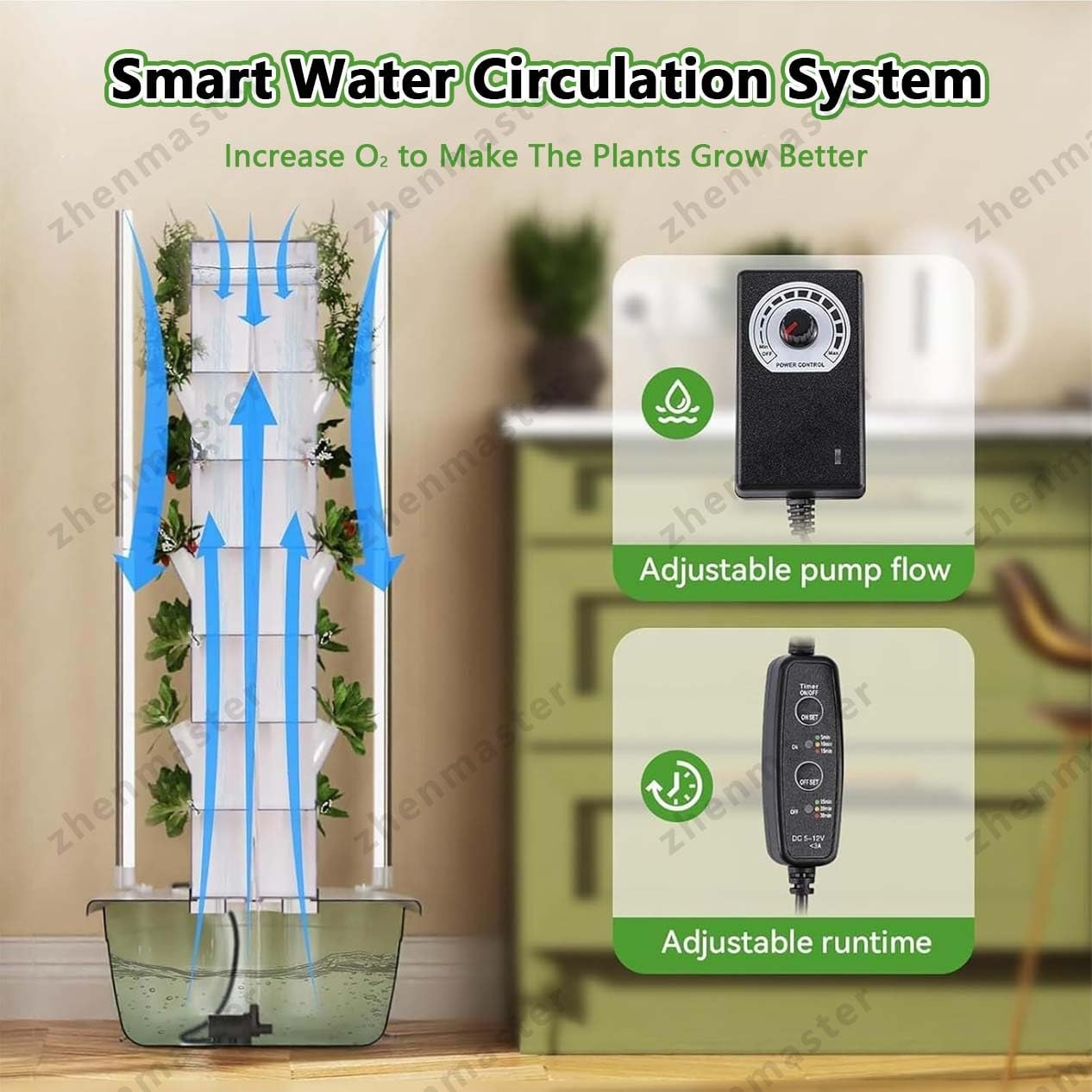 Torre hidropónica de 9 capas con luces LED de espectro completo y temporizador, kit de cultivo vertical interior autoriego ideal para hierbas aromáticas, vegetales y frutas(36Holes+LED)