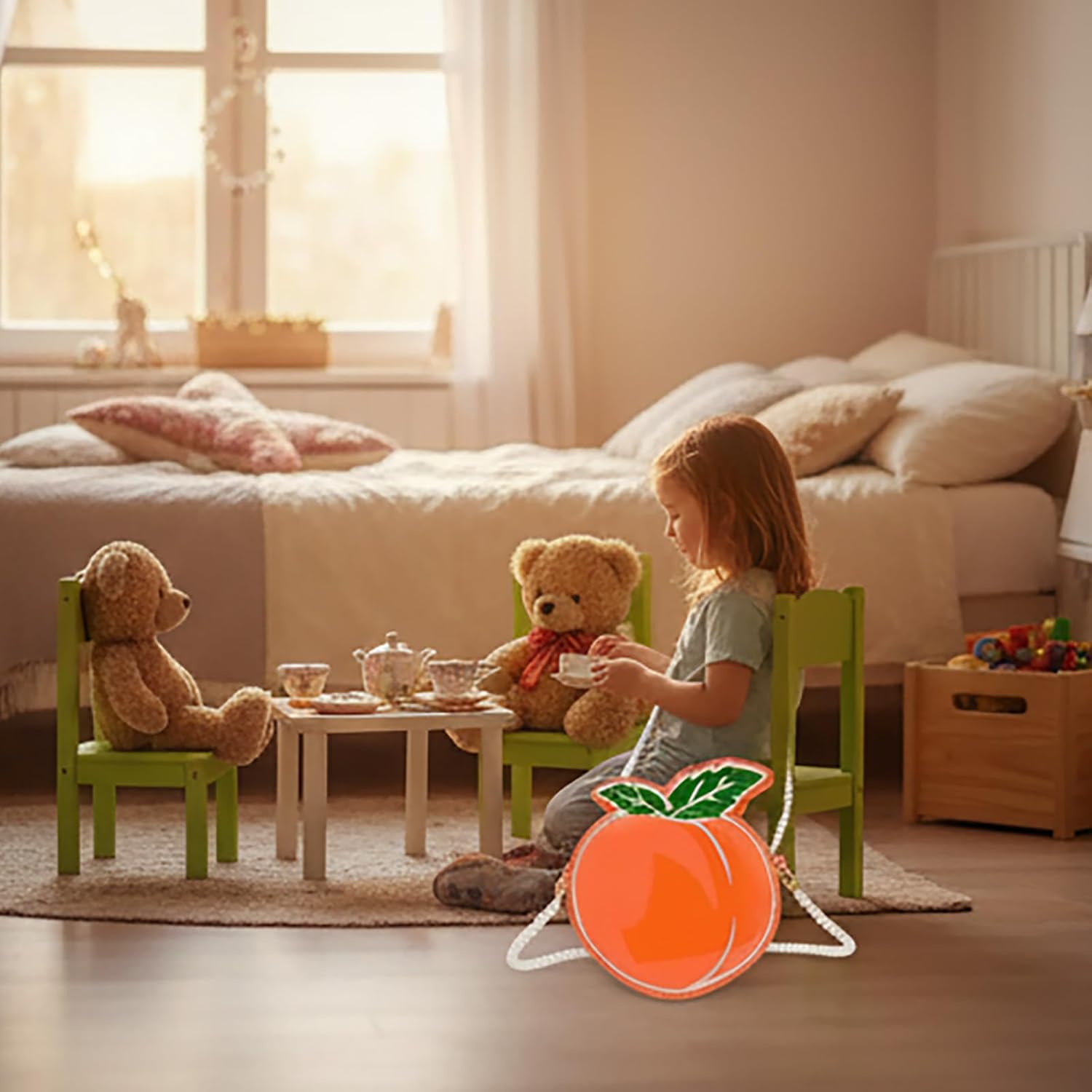 Cute Peach Shaped Mini Crossbody Purse with Pearl Chain Strap, Fruit Design Coin Handbag for Girls (Orange) - Image 5