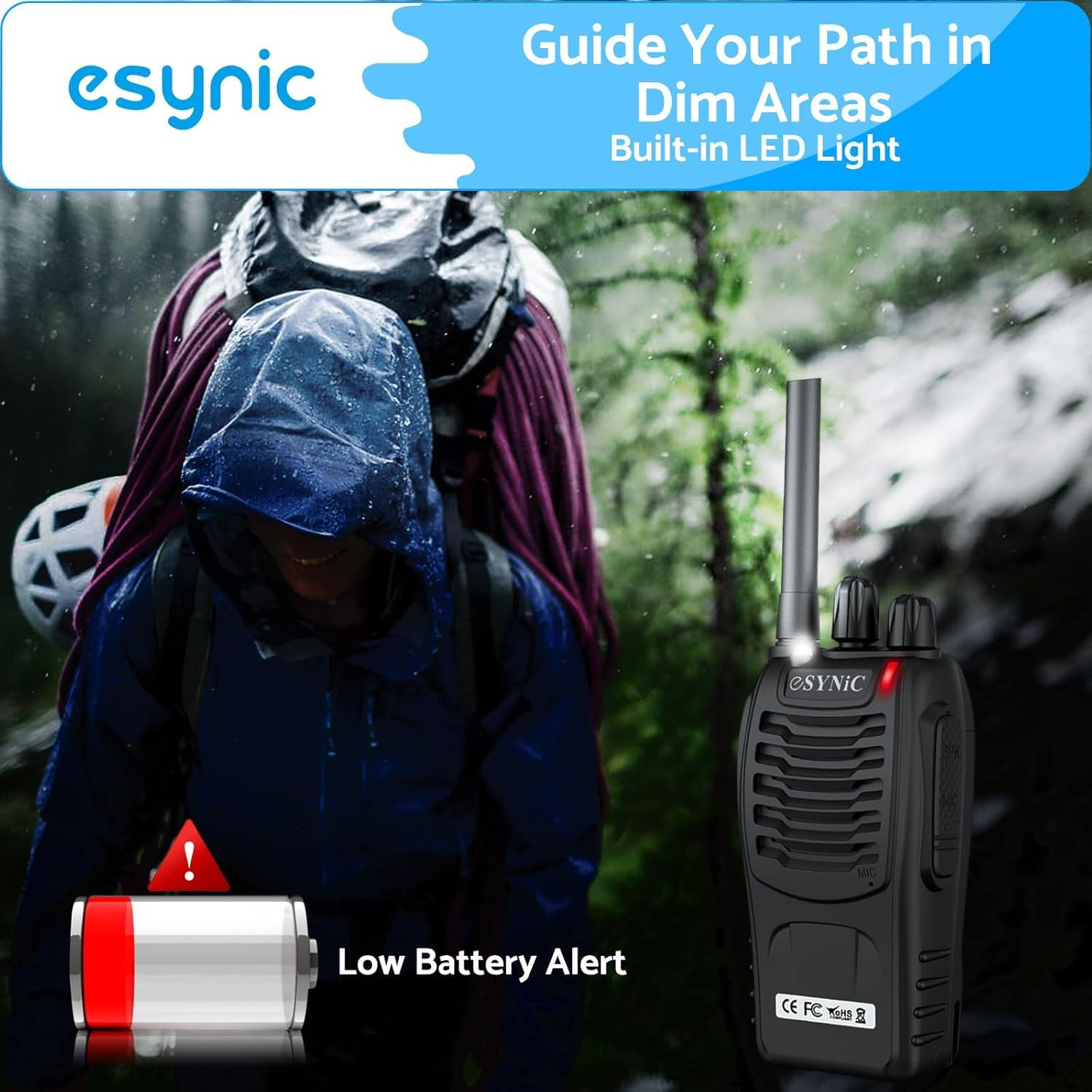 eSynic 10pcs Talkies-Walkies Longue Distance avec Écouteurs Talkie Walkie Professionnel 16 Canaux 1500 mAh avec Chargeur USB Compatible VOX pour la Survie en Pleine Nature Cyclisme