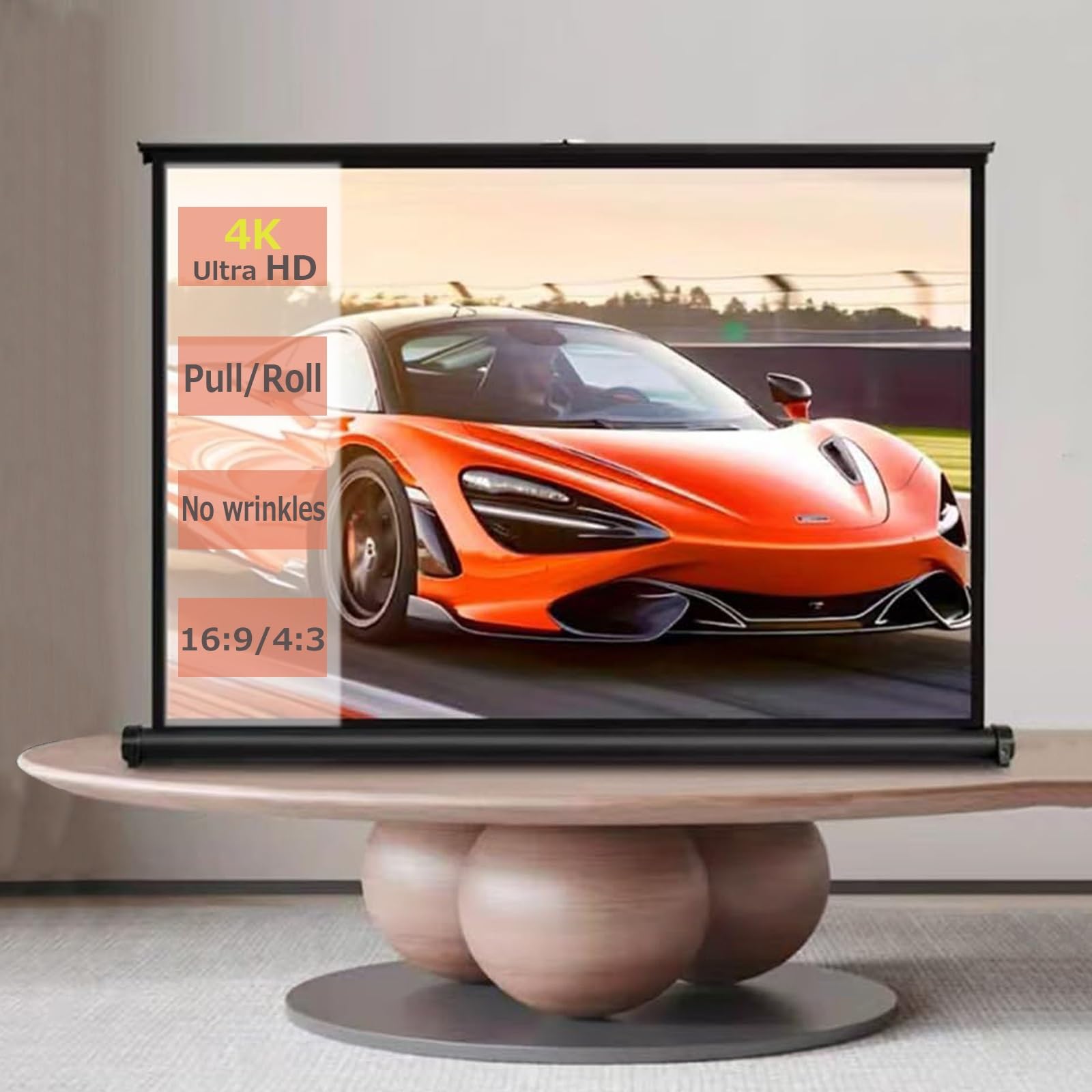 20 30 40 50inch Projector Screen For Camping Home Theater, Durable 4K HD Glass Bead Screen No Wrinkles, Stand Firm Floor Desktop, 16:9 /4:3 For Office Conference Meeting Presentation(16:9 30 inch)