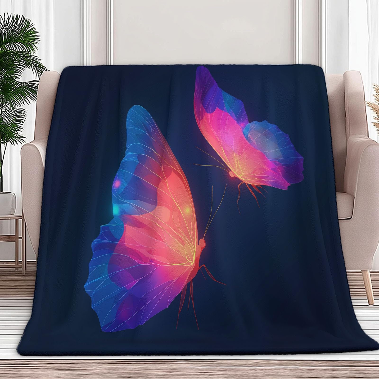 Plaid polaire papillons 130x150cm couverture lit flanelle