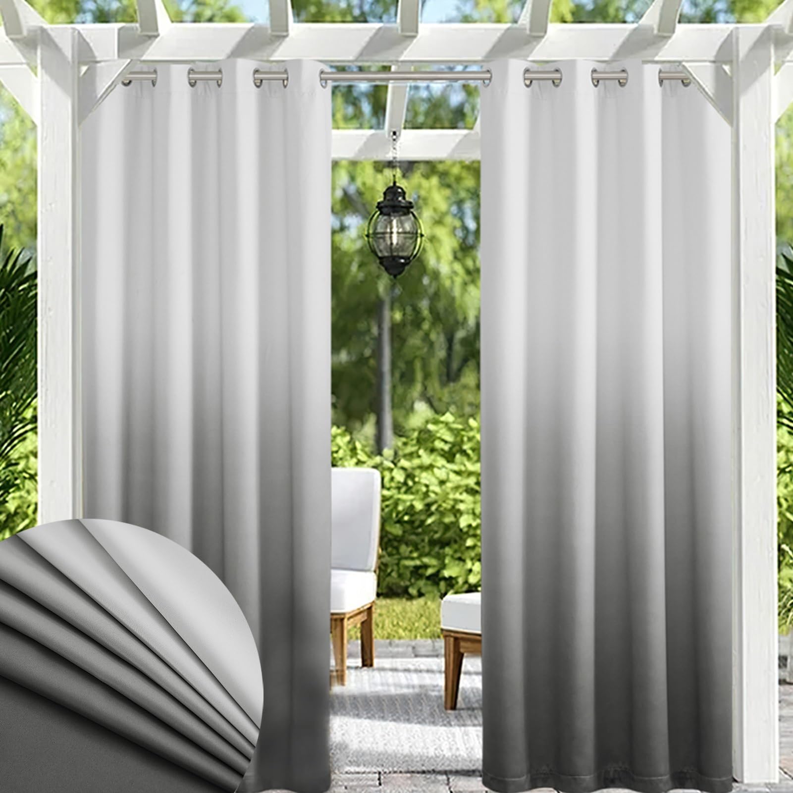 Rideaux de jardin d'extérieur gris avec œillets pour pergola et cabanon