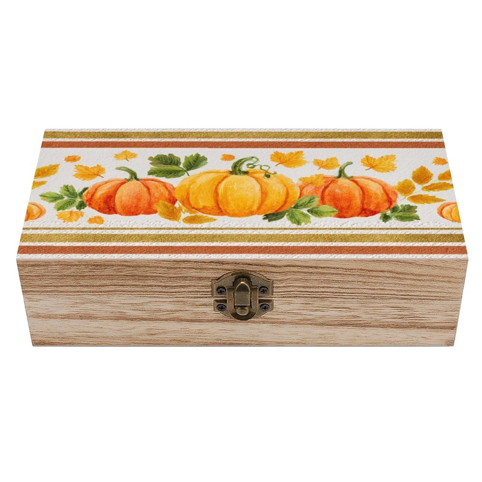 asbwuo Fall Pumpkins And Leaves Wooden Storage Box with Hinged Lid