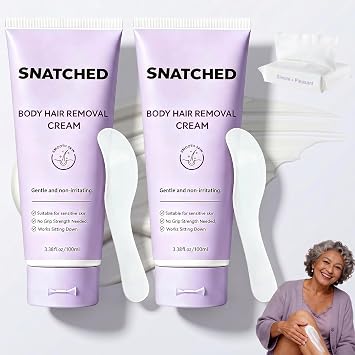 Snatched Hair Removal Cream, Gentle Body Hair Remover Cream, No Grip Strength Needed, Works Sitting Down, Smooth and Painless for All Hairs, 3.38 OZ 2 Set