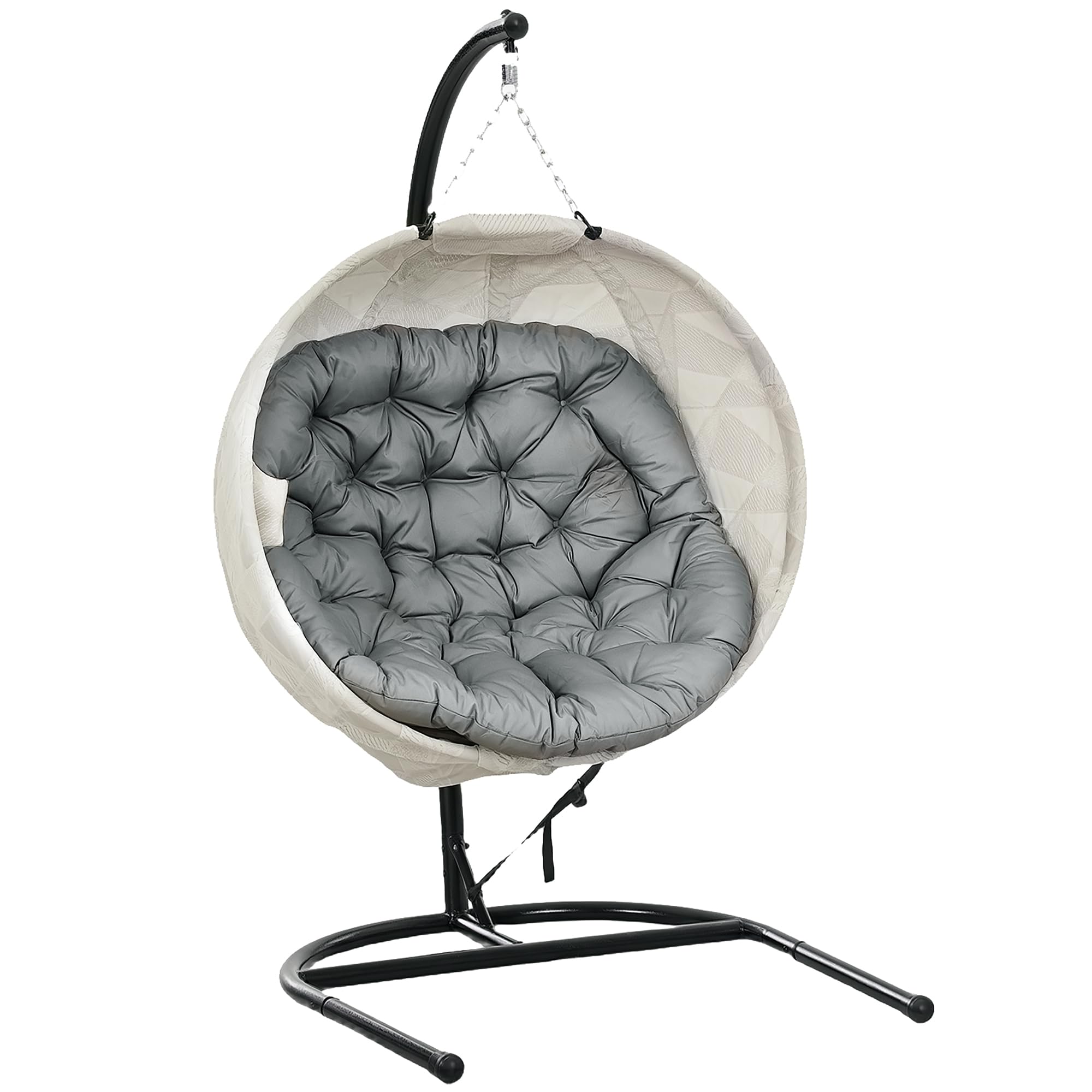 Outsunny Grey Hanging Egg Chair Outdoor Indoor Swing Chair, Folding Basket,