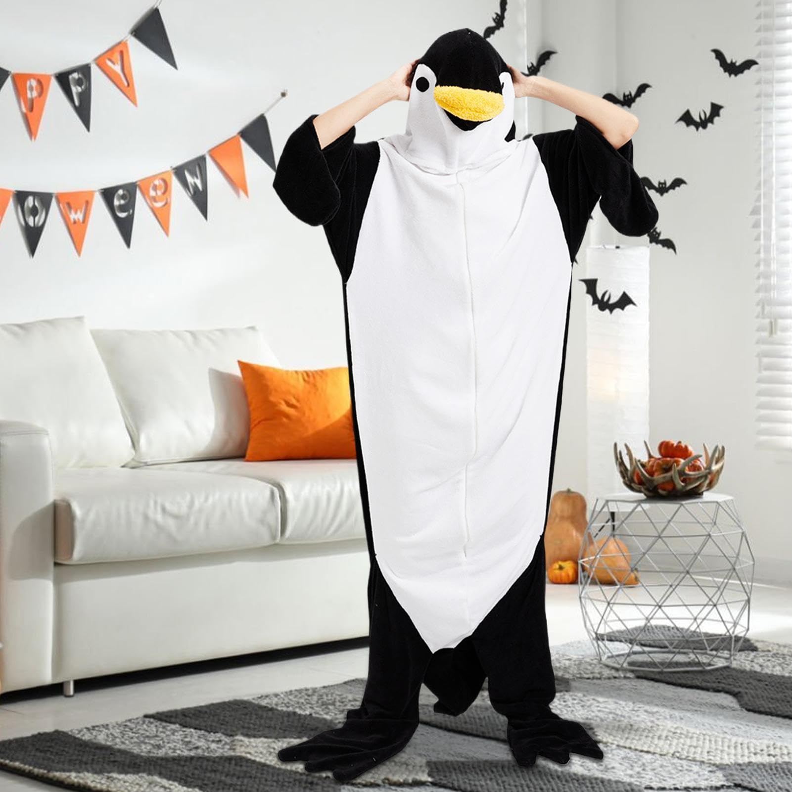 Mono de pingüino para adultos, disfraz de pingüino suave de una sola pieza