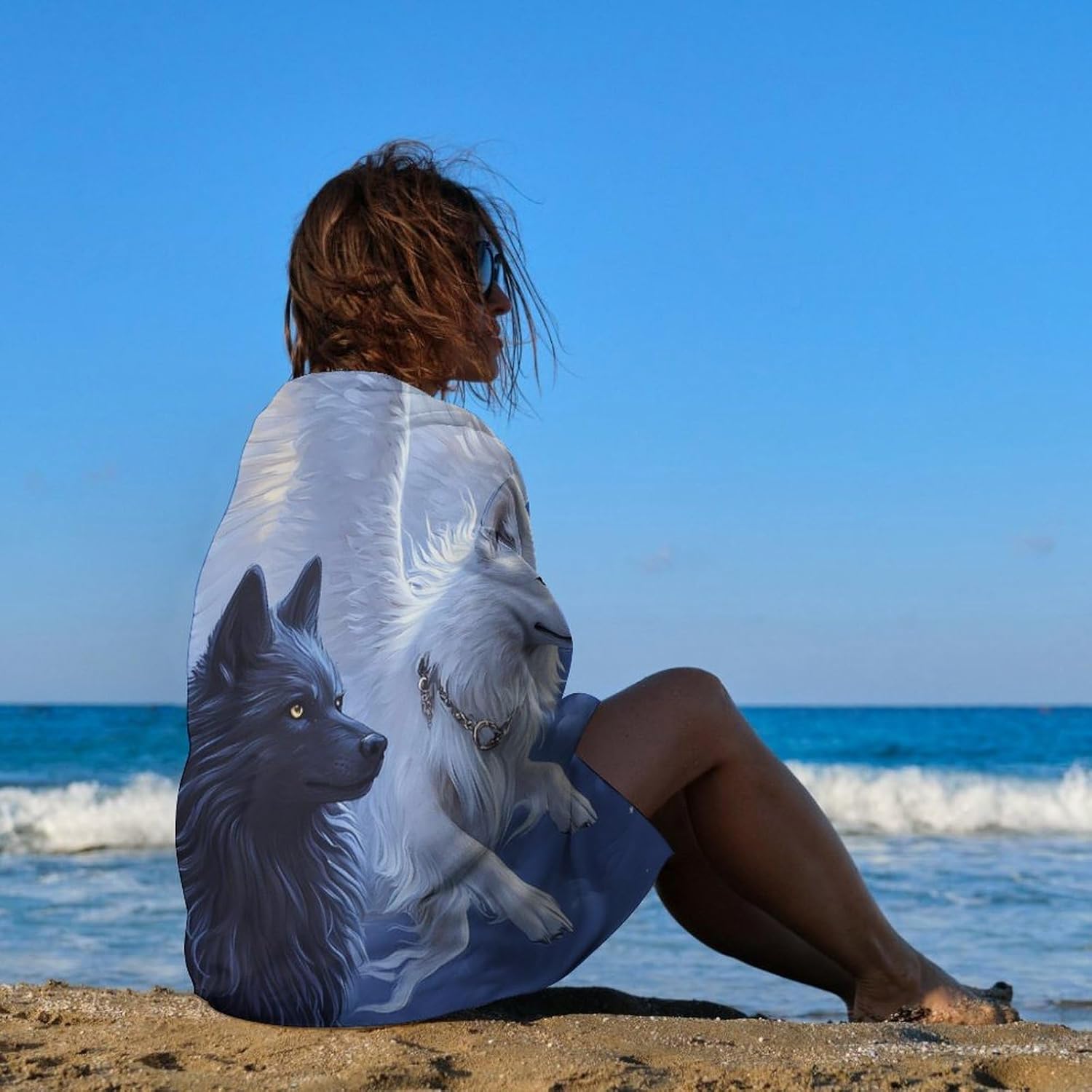 Flying Wolf Moonnight Oversized Beach Towel Soft Absorbent Pool Bath Swim Towels for Adults Travel Vacation Gifts 130x80cm