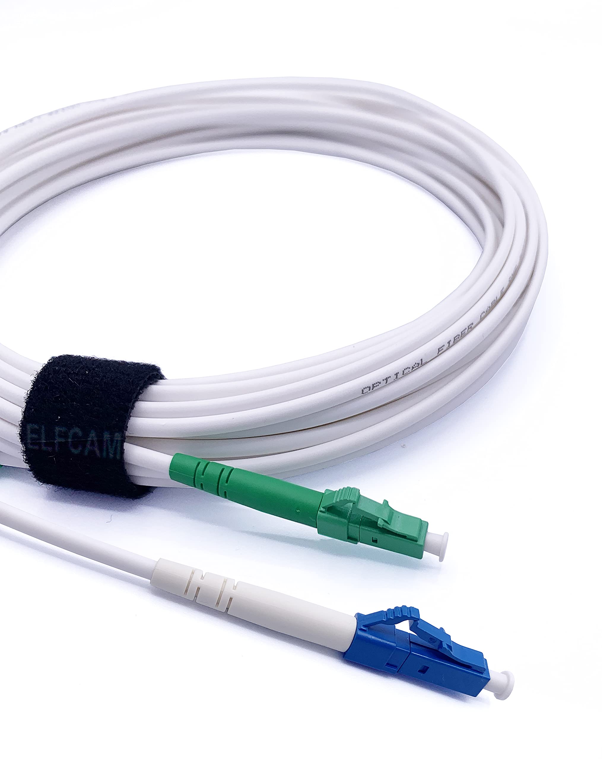 Elfcam - 0,5m LWL Glasfaser-Kabel LC/APC auf LC/UPC, OS2 Singlemode 9/125μm, Simplex Patchkabel LSZH Weiß für FTTH, Telekom und Router