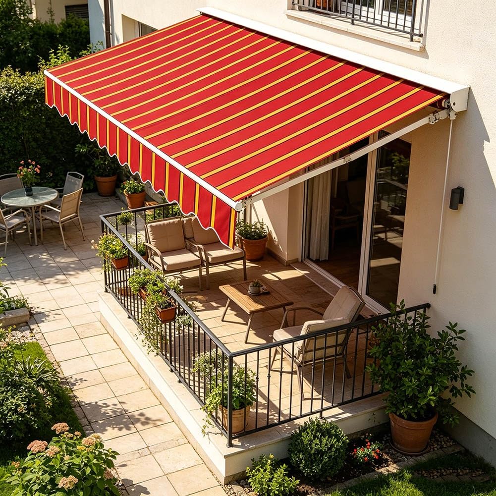 Toile de Store Banne Rétractable Manuel pour Terrasse et Jardin,Tissu de Protection Solaire Extérieure Anti-UV et Imperméable pour Balcon et Terrasse(360x300cm)