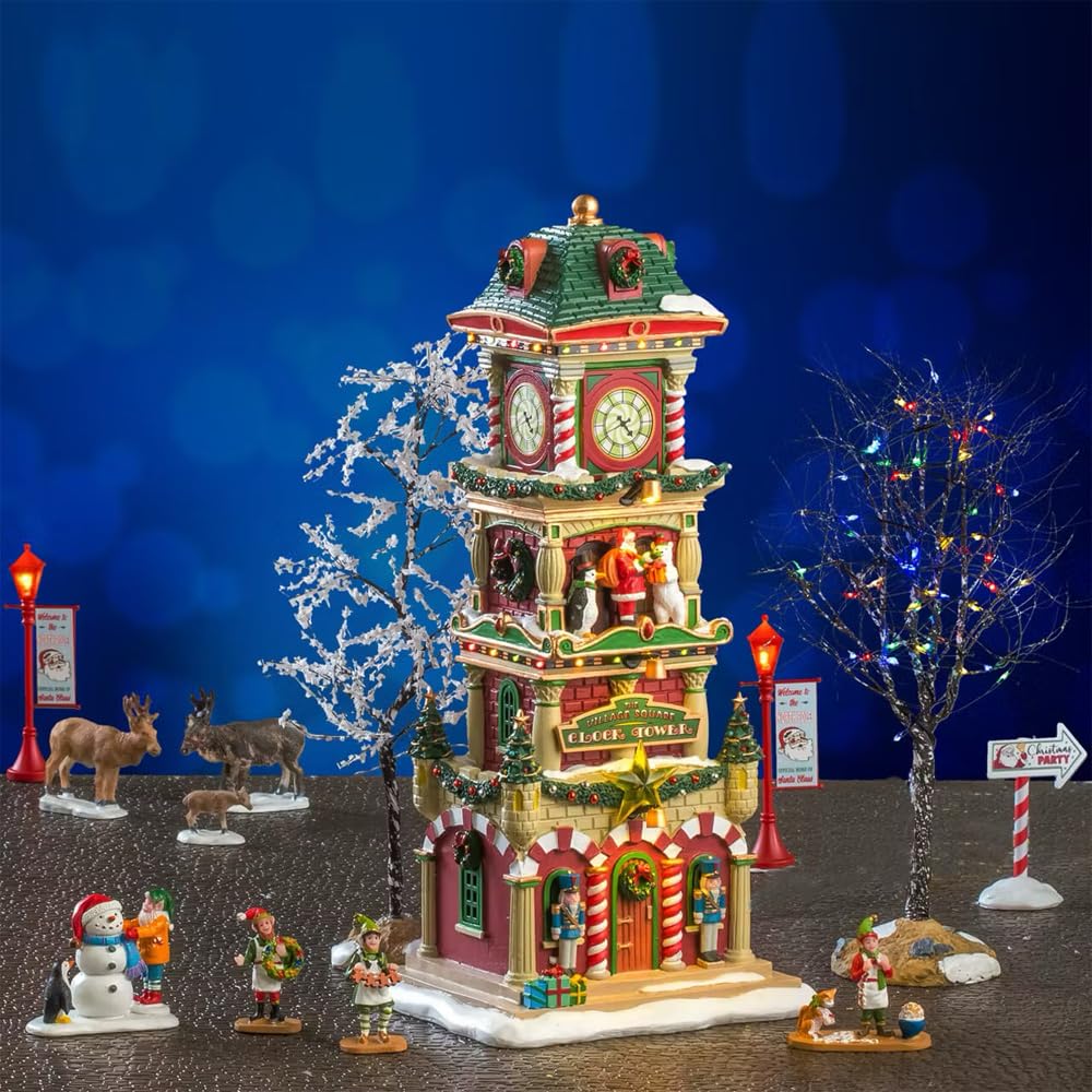 Amazon.com: Lemax The Village Square Clock Tower Set, House Set