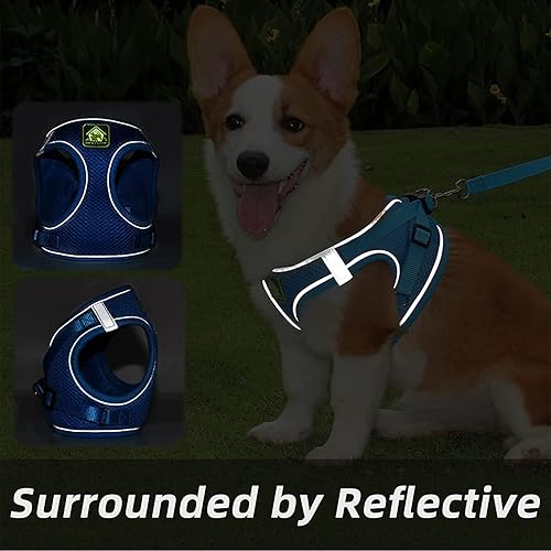 Miniatura 5 de Juego de arnés y correa para perros pequeños, arnés reflectante ajustable sin tirones, arnés transpirable suave para cachorros, perros pequeños y