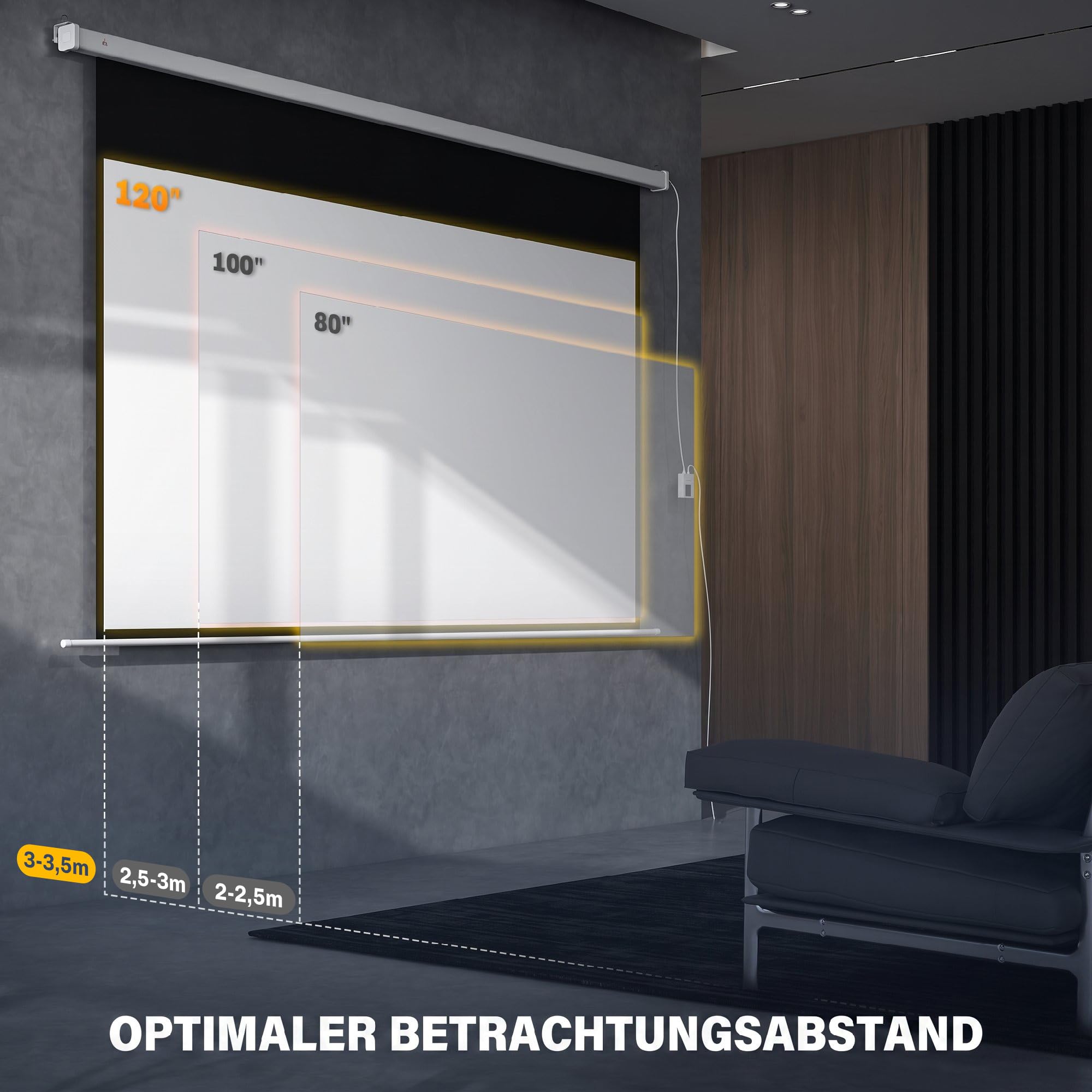 HOMCOM Beamer Leinwand 293x193cm 120 Zoll 16:9 Elektrisch mit Fernbedienung | HD 4K Projektionsleinwand, Rollo-Leinwand, für Wand- und Deckenmontage, für Heimkino, Büro