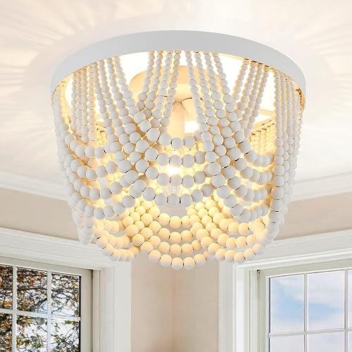 Miniatura 11 de VILUXY Candelabro bohemio con cuentas de madera de granja, lámpara colgante de cuentas de madera, Chandeleir colgante de 3 luces, candelabro rústico