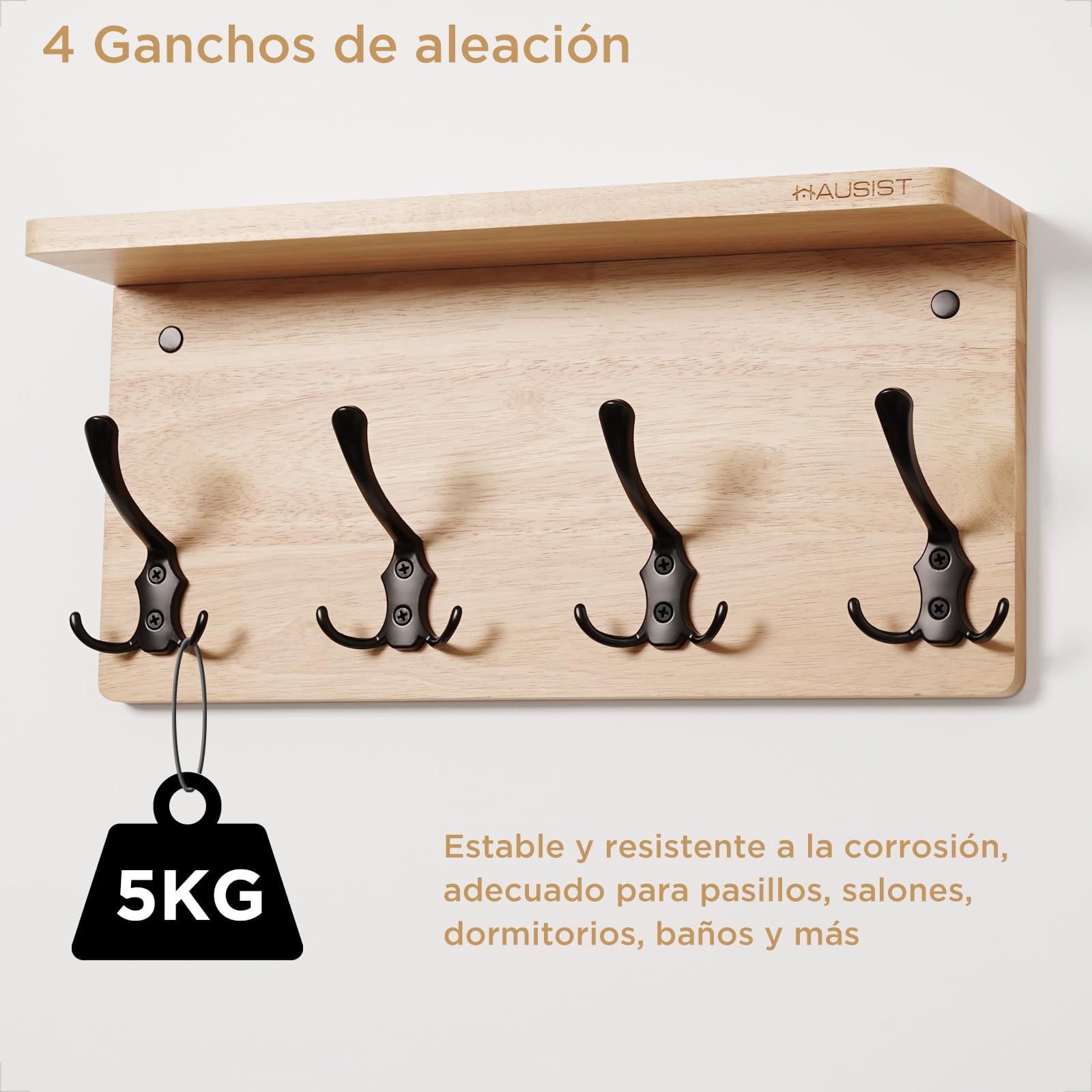 Perchero de Pared de Madera con Estante