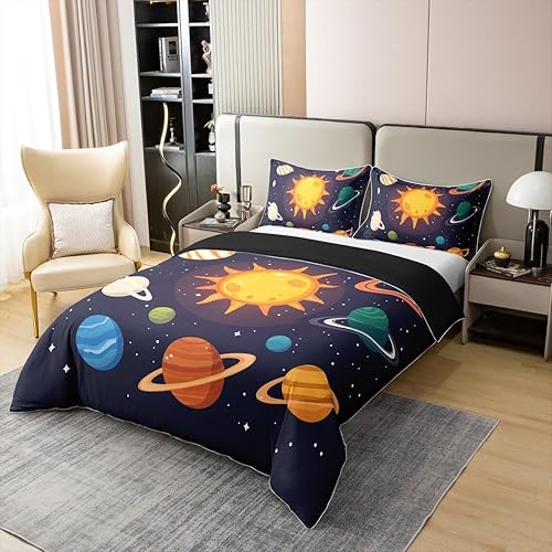 Miniatura 3 de Funda de edredón 100% algodón con planetas del sistema solar, funda de edredón tamaño matrimonial Mercurio, Tierra, Marte, Neptuno, Saturno y