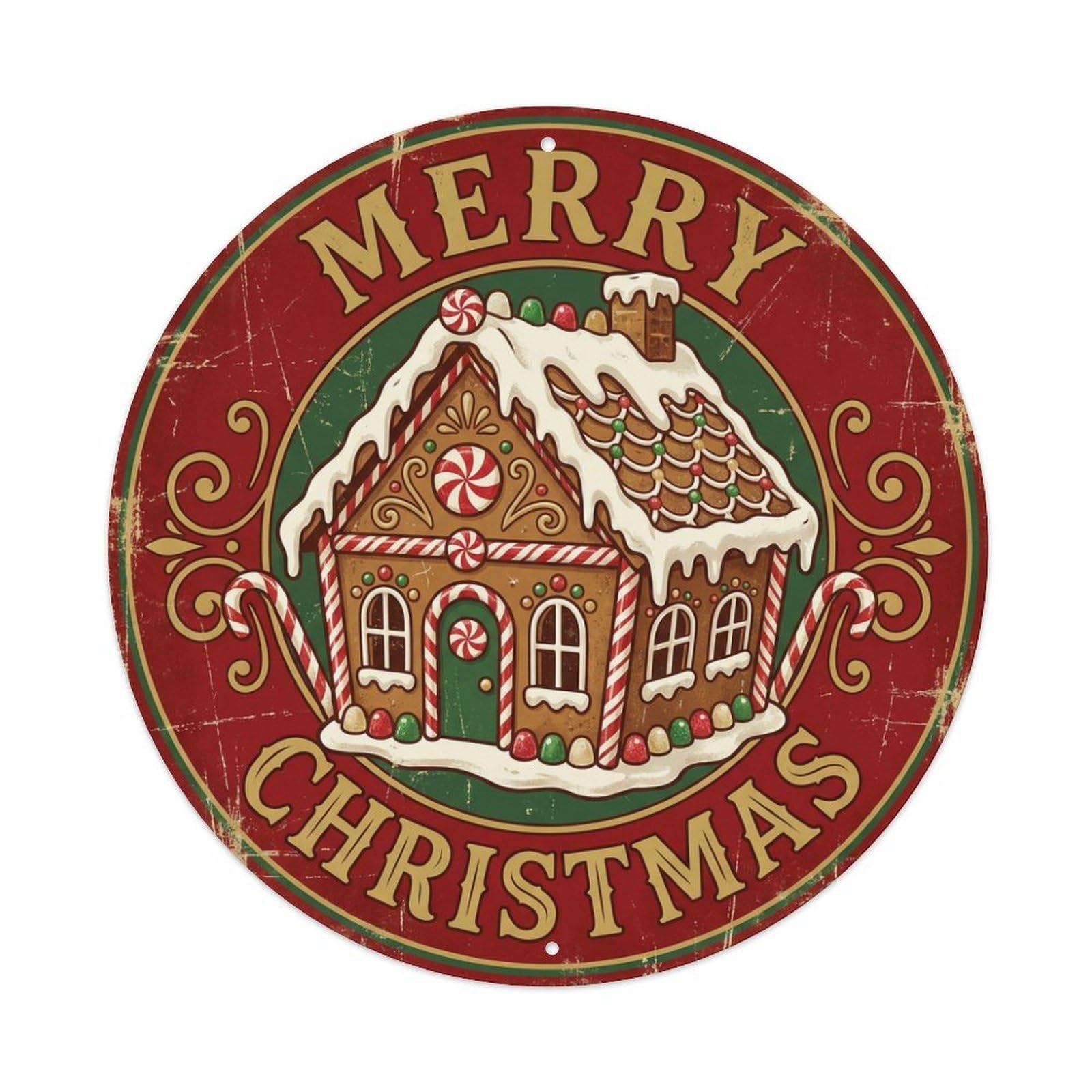 Merry Christmas Gingerbread House Metal Tin Sign