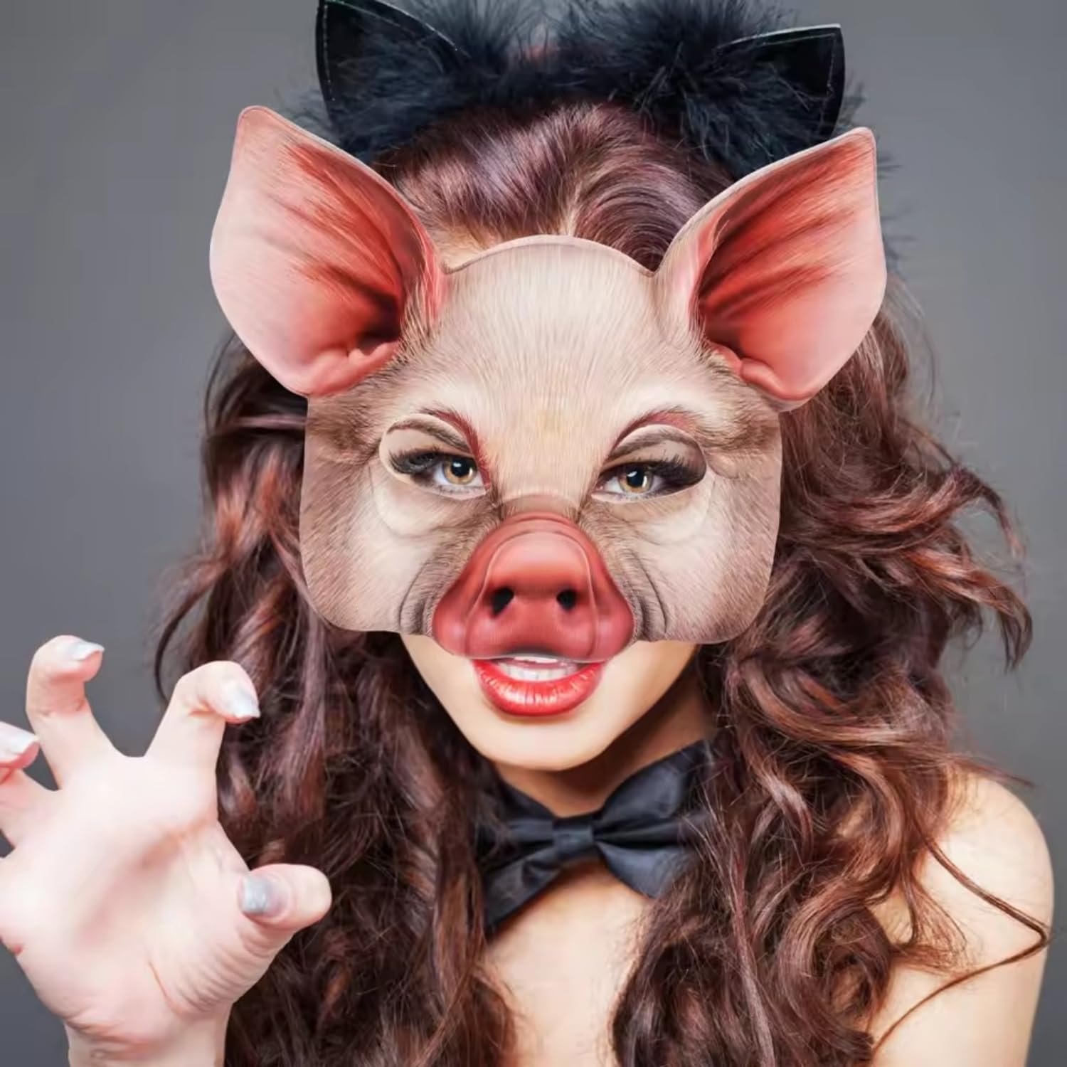 Dzrige Halloween Pig Mask Scary Half Face Pig Mask for Halloween Masquerade Carnival Tricky Party Cosplay Props