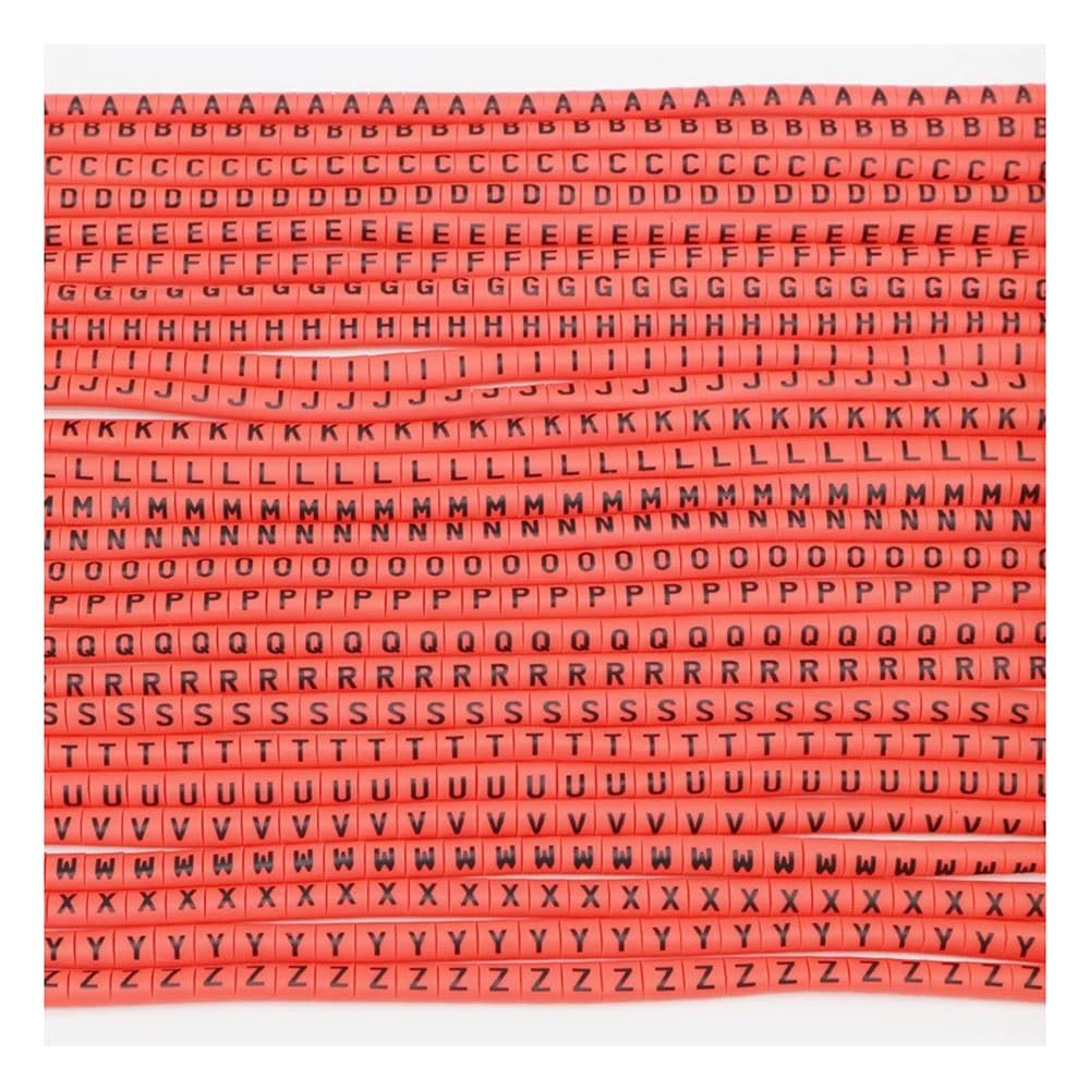 Zestaw czerwonych znaczników kablowych - 26 liter AZ i 10 cyfr 0-9 do zacisków rur o różnych średnicach przewodów - PVC - łatwe w użyciu - 1000 szt.(2.5mm2(4.0mm) Letter 1300pcs)