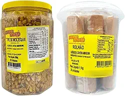 Kit Festa Junina: Pé de Moleque + Paçoca Rolha Doces Rachid | 2 Potes de 1,1kg com 20 Unidades Cada | Doces Típicos Brasileiros | Sabor Autêntico | Contém Amendoim