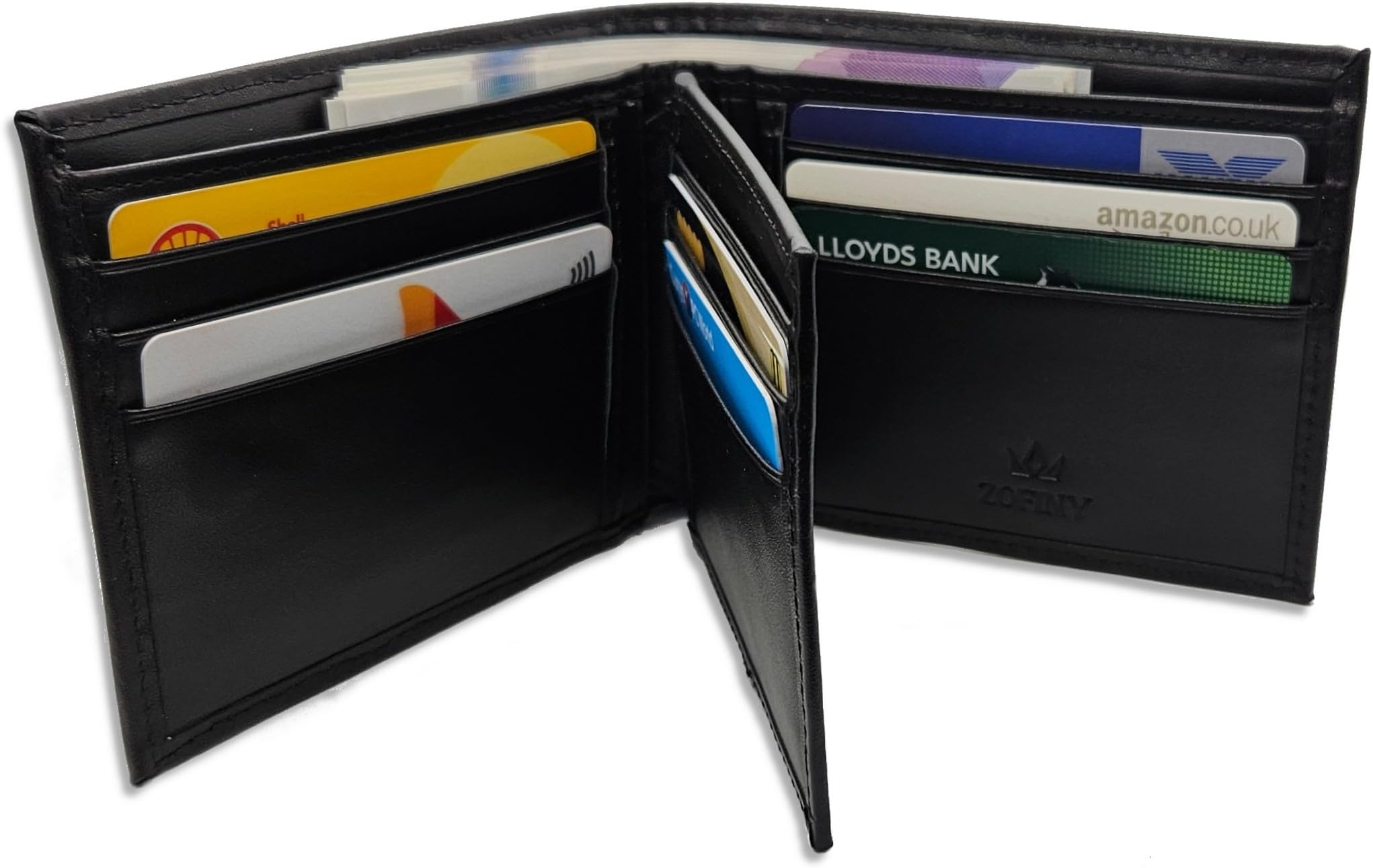 Zofiny - Luxury black calfskin nappa leather wallet with 14 RFID card pockets