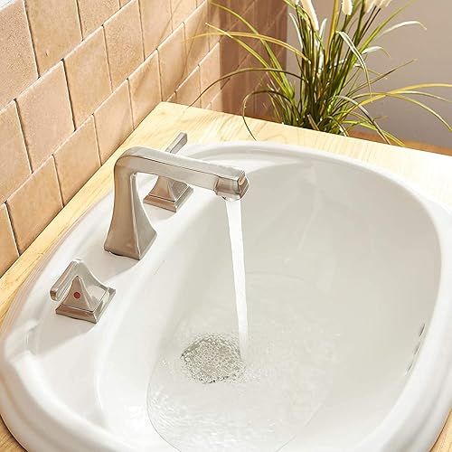 Miniatura 7 de Grifo de lavabo de baño de 3 agujeros, latón con dos asas, grifo ancho de 8 pulgadas con drenaje emergente, grifos de baño y manguera de suministro