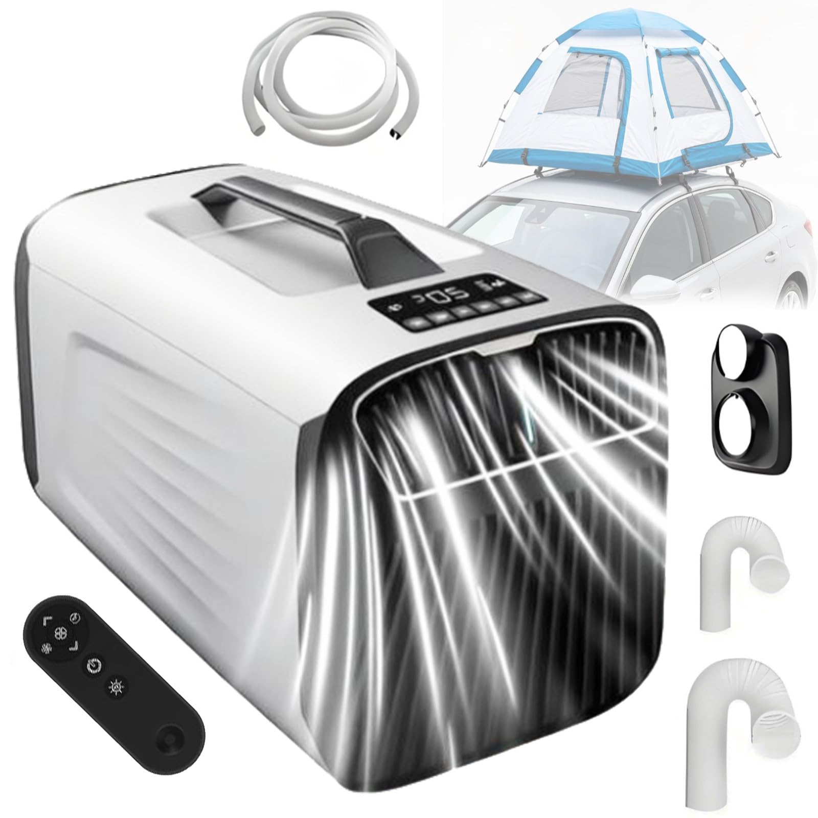 DOZPAL Portable Air Conditioner Kit - 5200 BTU Air Conditioning Unit with 24H Timer, Mobile Tent AC Adjustable from 16-32℃ for Outdoor Tent Camping, RVs or Home Use A-12V