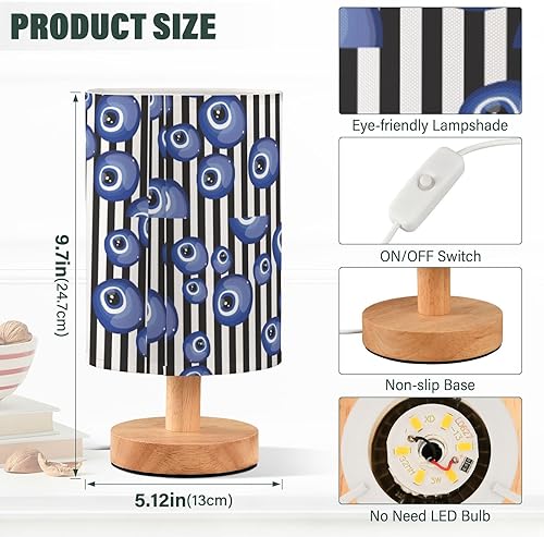 Miniatura 3 de Lámpara de mesita de noche enchufe luz de noche para espacios pequeños azul ojos malvados lámpara de rayas negras para escritorio habitación de