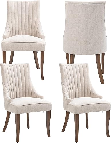 Miniatura 29 de Aoowow Juego de 4 sillas de comedor tapizadas de mezcla de lino, sillas de comedor copetudas con canales para cocina, patas de madera maciza, sillas