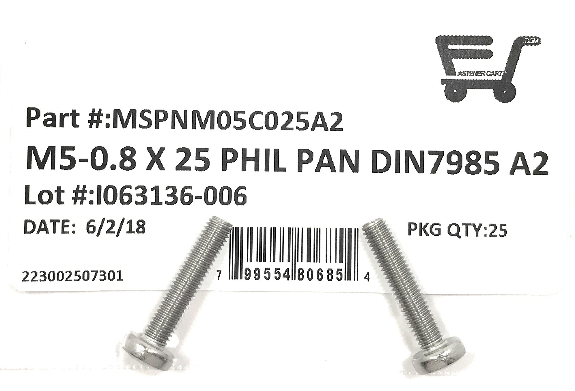 M5-0.8 x 25 Stainless Steel Phillips Pan Head Machine Screw