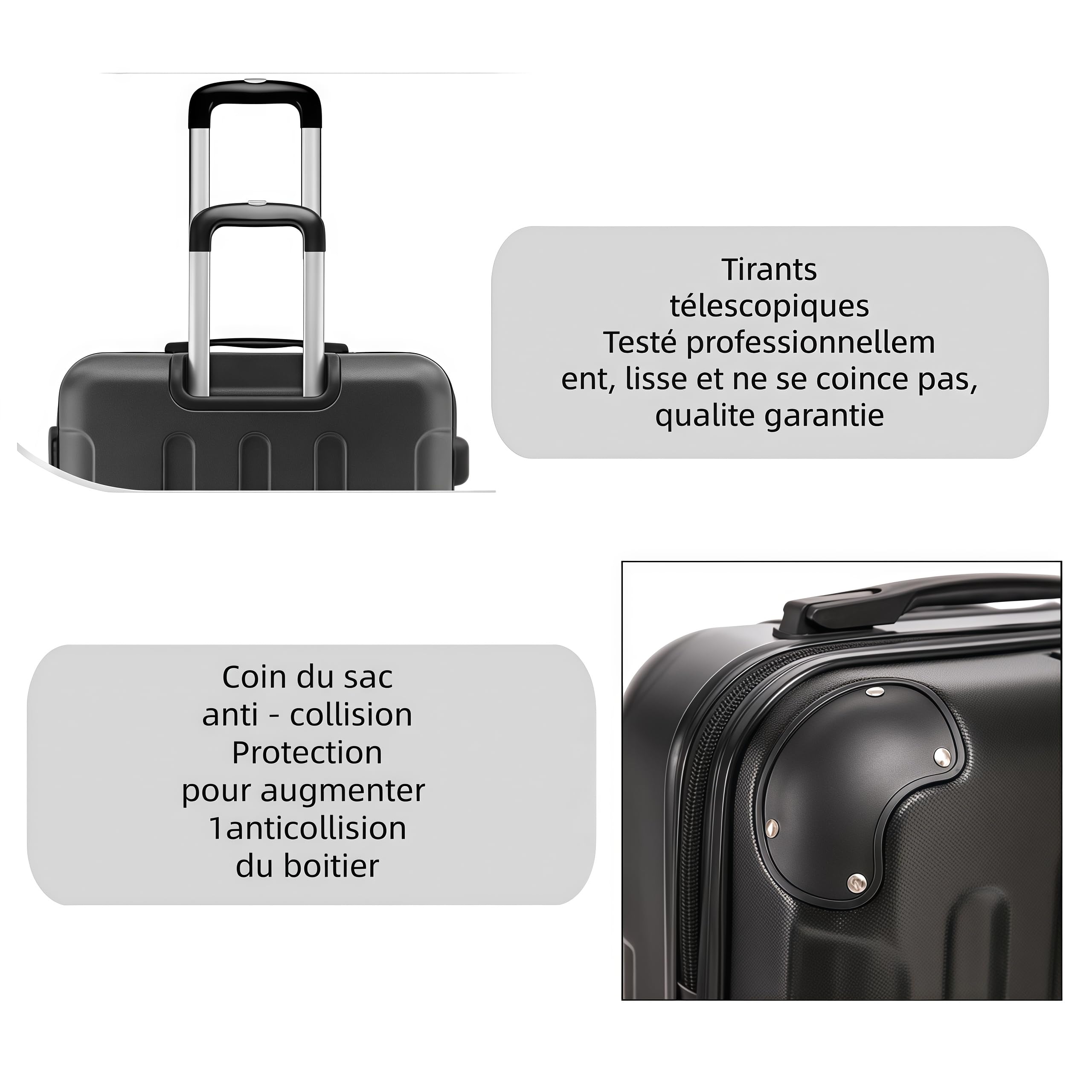 Valise Cabine 20″ (55 cm) Rigide ABS Léger et Durable, Bagage de Voyage Trolley 4 roulettes 360°, Suitcase Pas Cher, Soute Avion 20kg