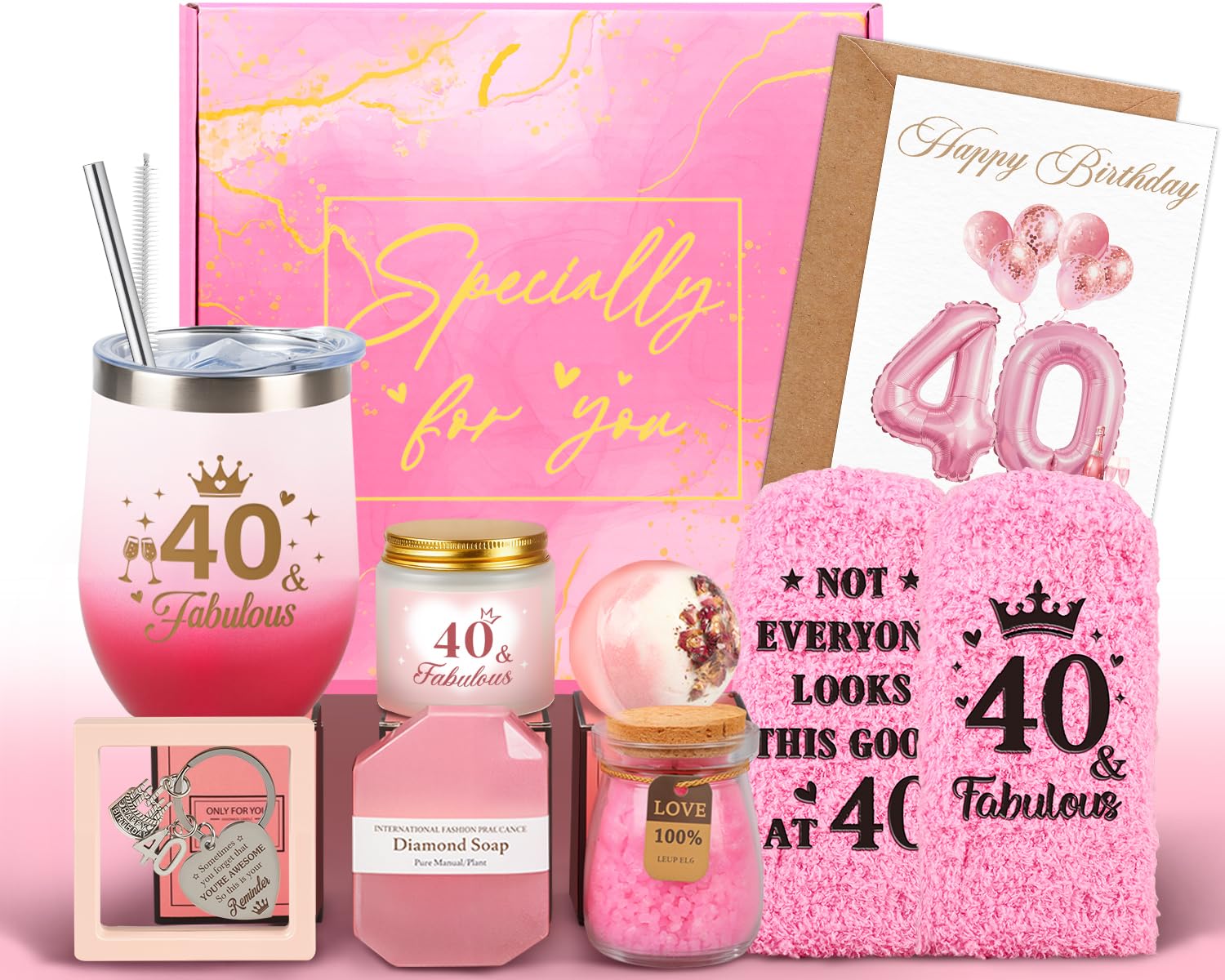 40th Birthday Gifts Women, 40 Year Old Birthday Gifts for Women Self Care Relaxing Spa Gift Basket Fabulous 40th Birthday Gift Idea for Her Happy 40Yr Birthday Gift for Woman Mom Wife Sister Friends